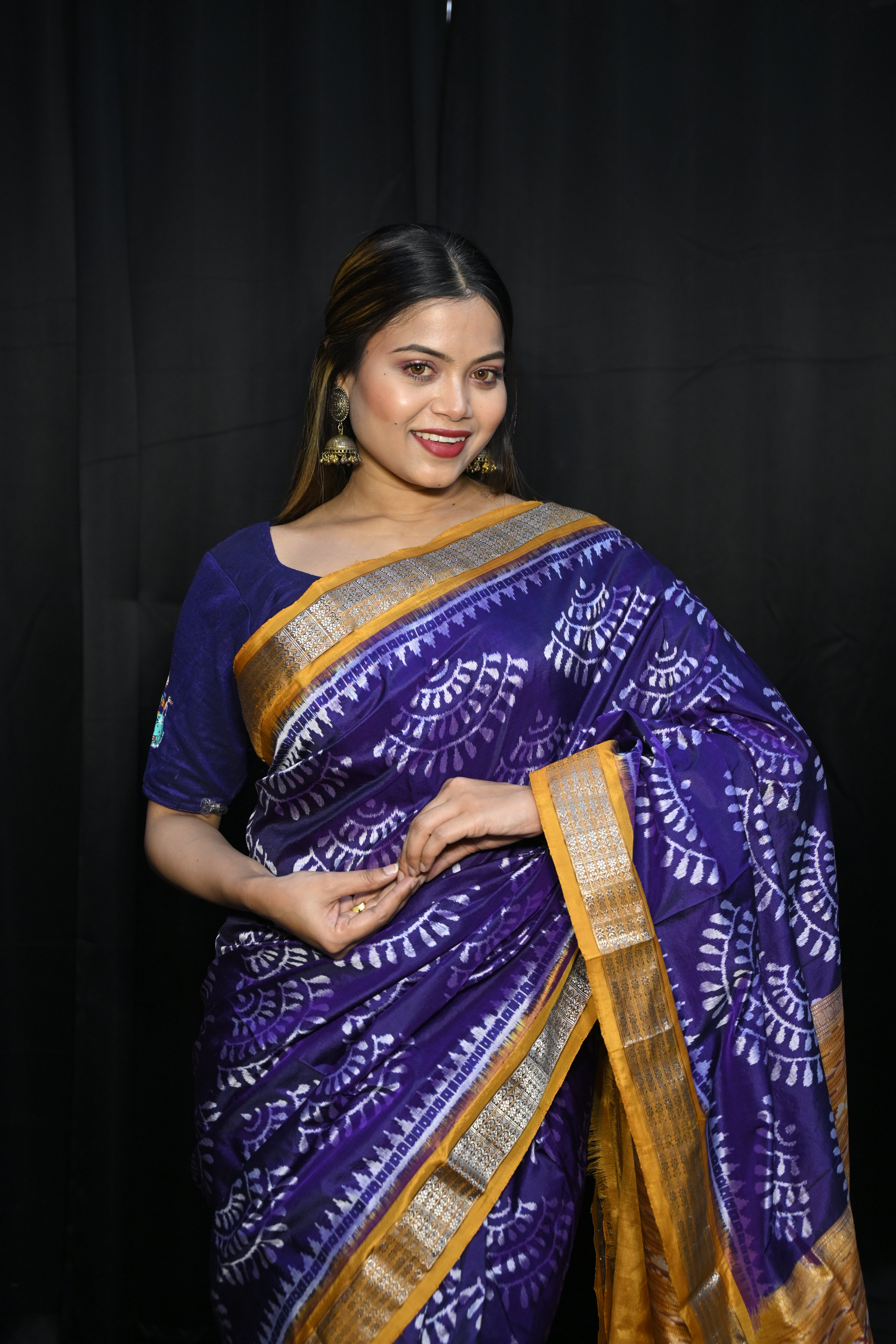 Purple Mustard Yellow  Half Tissue Sambalpuri Silk Saree