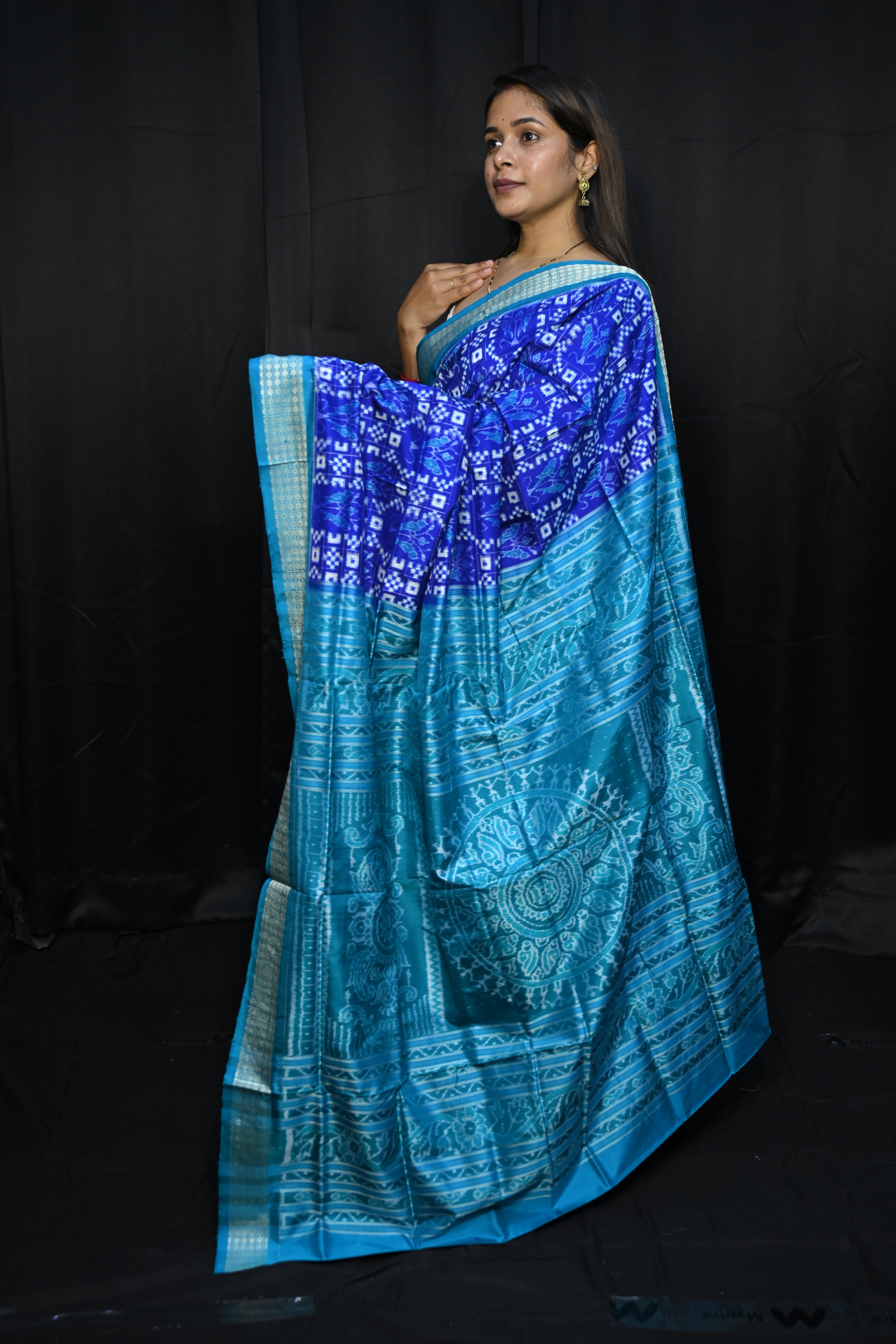 Blue Copper Sulphate Pasapali And Birds Design Sambalpuri Silk Saree