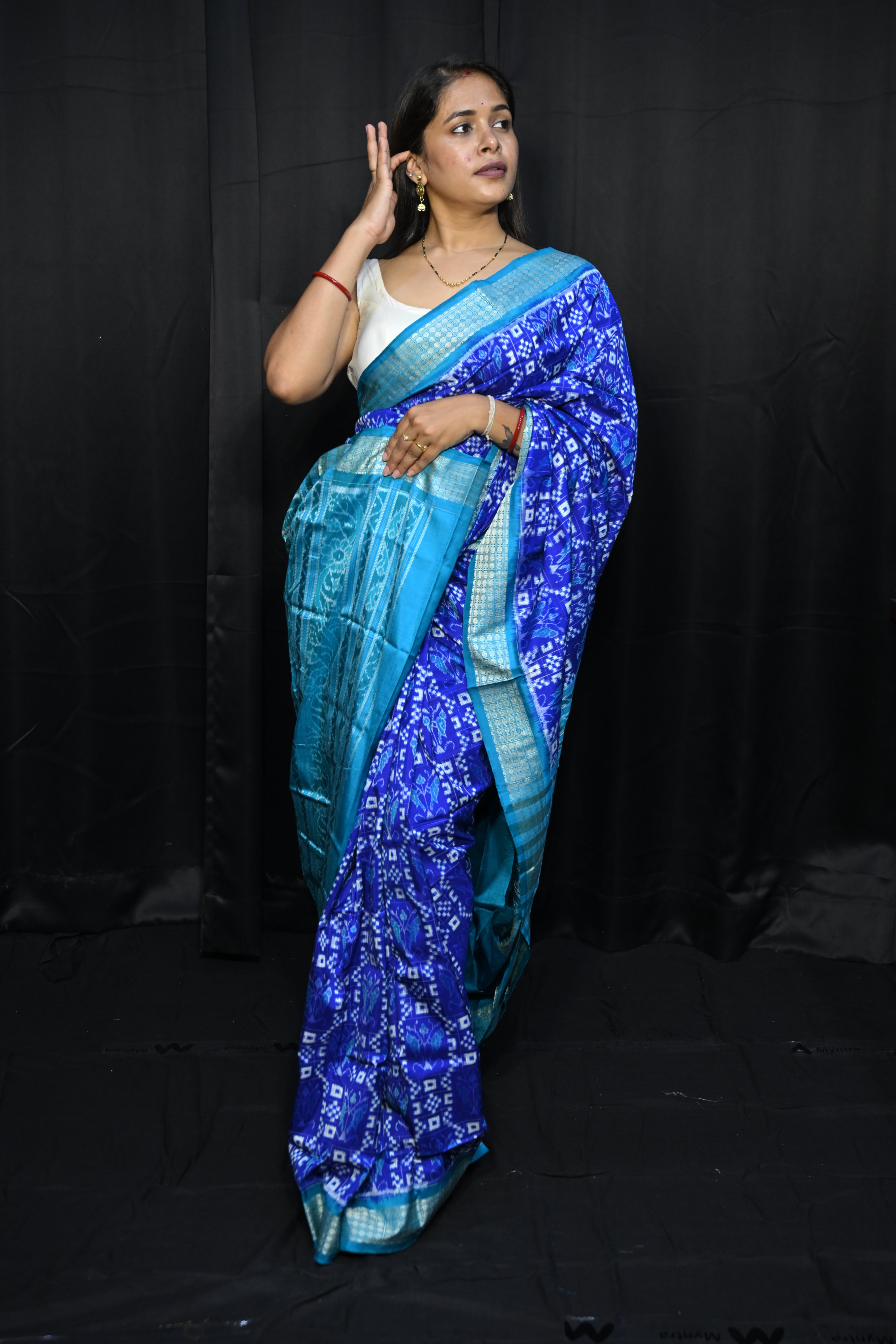 Blue Copper Sulphate Pasapali And Birds Design Sambalpuri Silk Saree