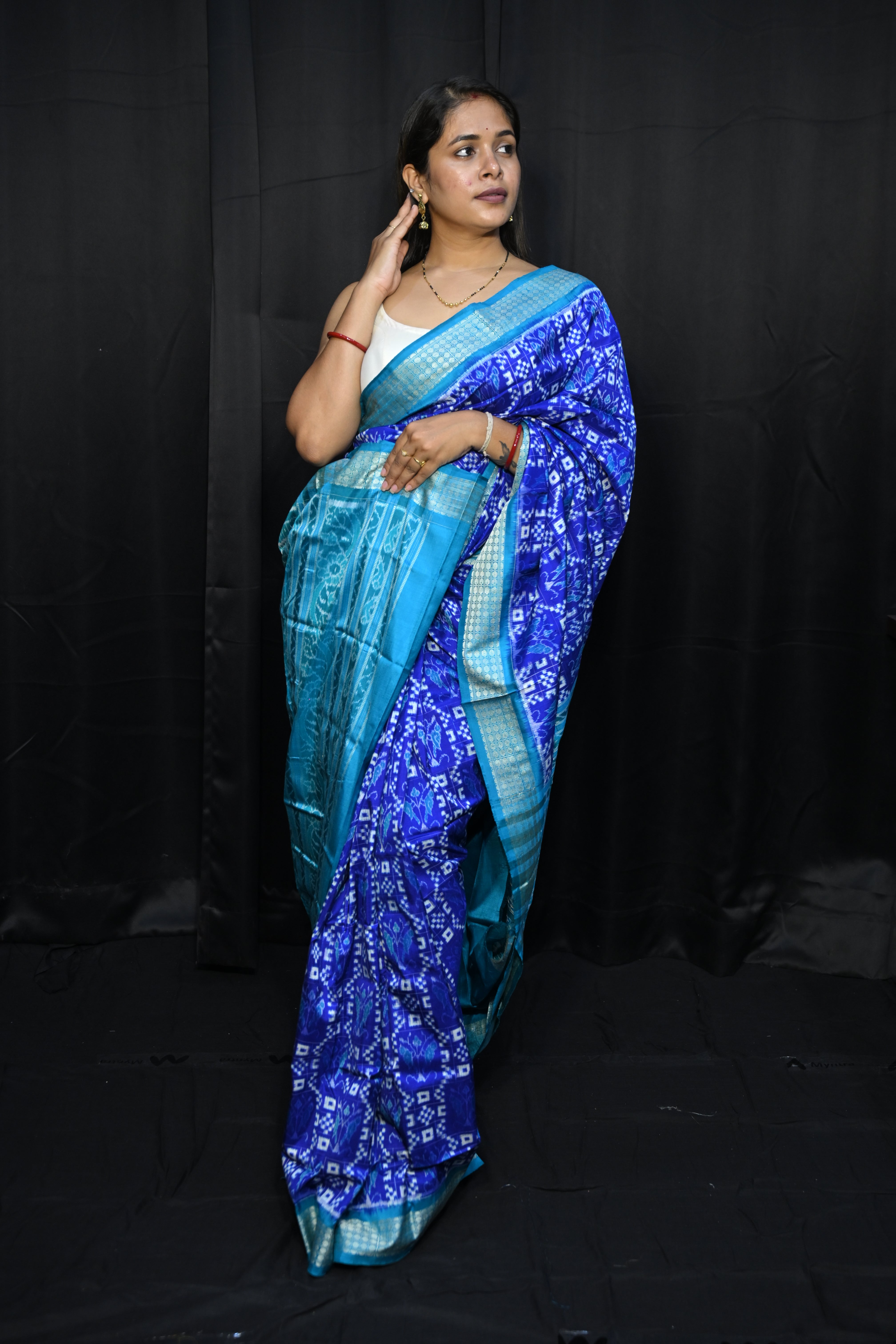 Blue Copper Sulphate Pasapali And Birds Design Sambalpuri Silk Saree