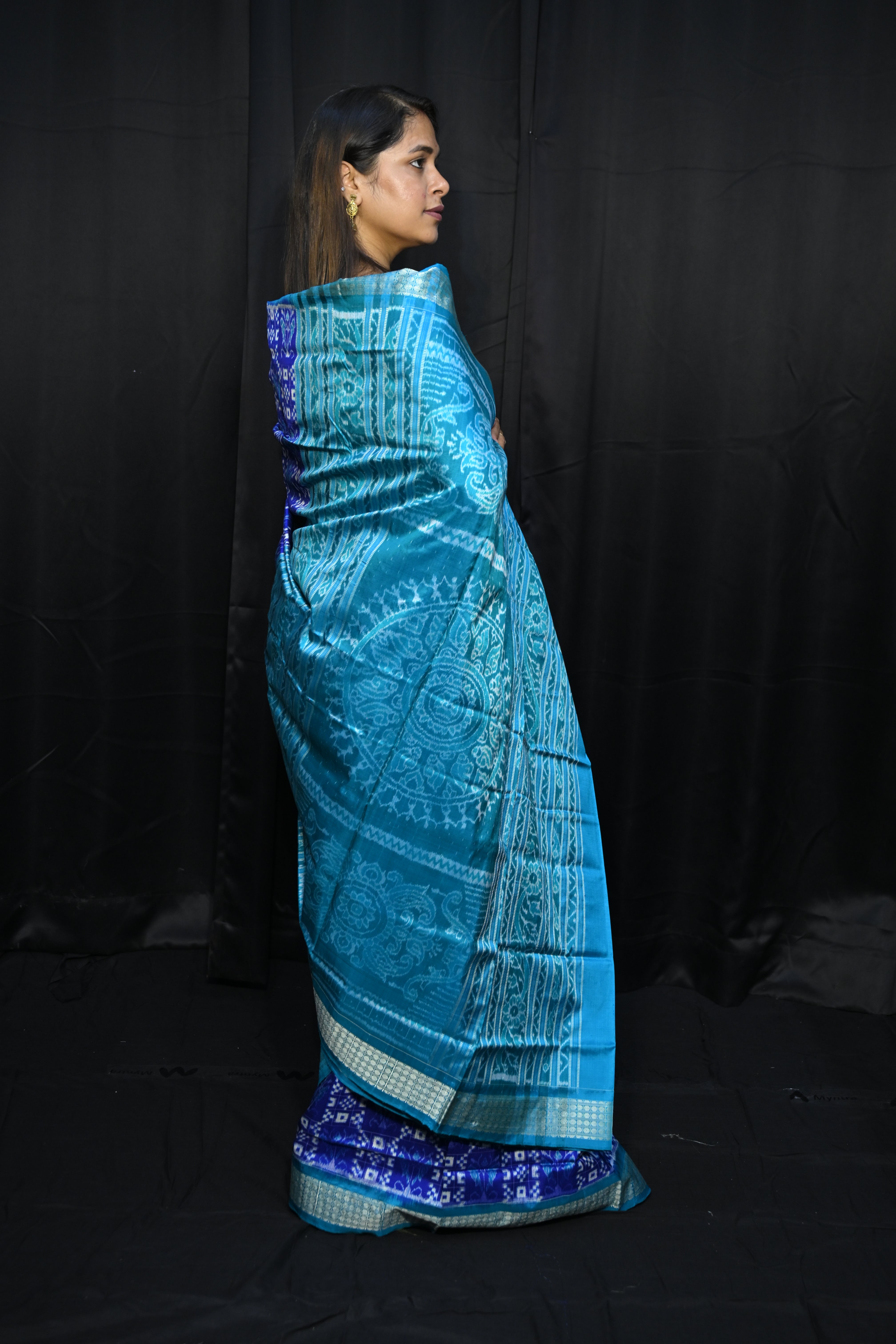 Blue Copper Sulphate Pasapali And Birds Design Sambalpuri Silk Saree
