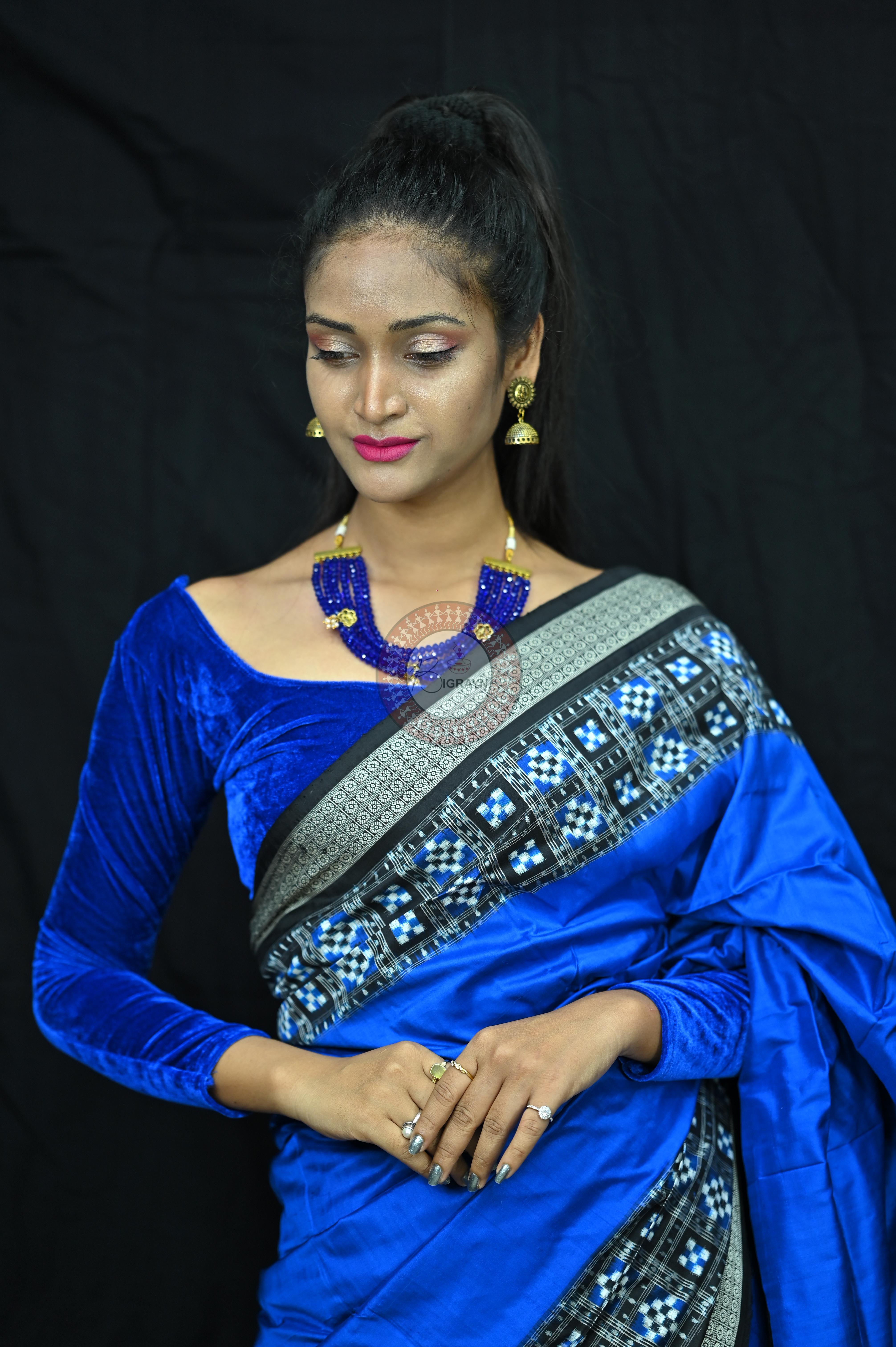 Blue Black Half Pasapalli Sambalpuri Silk Saree