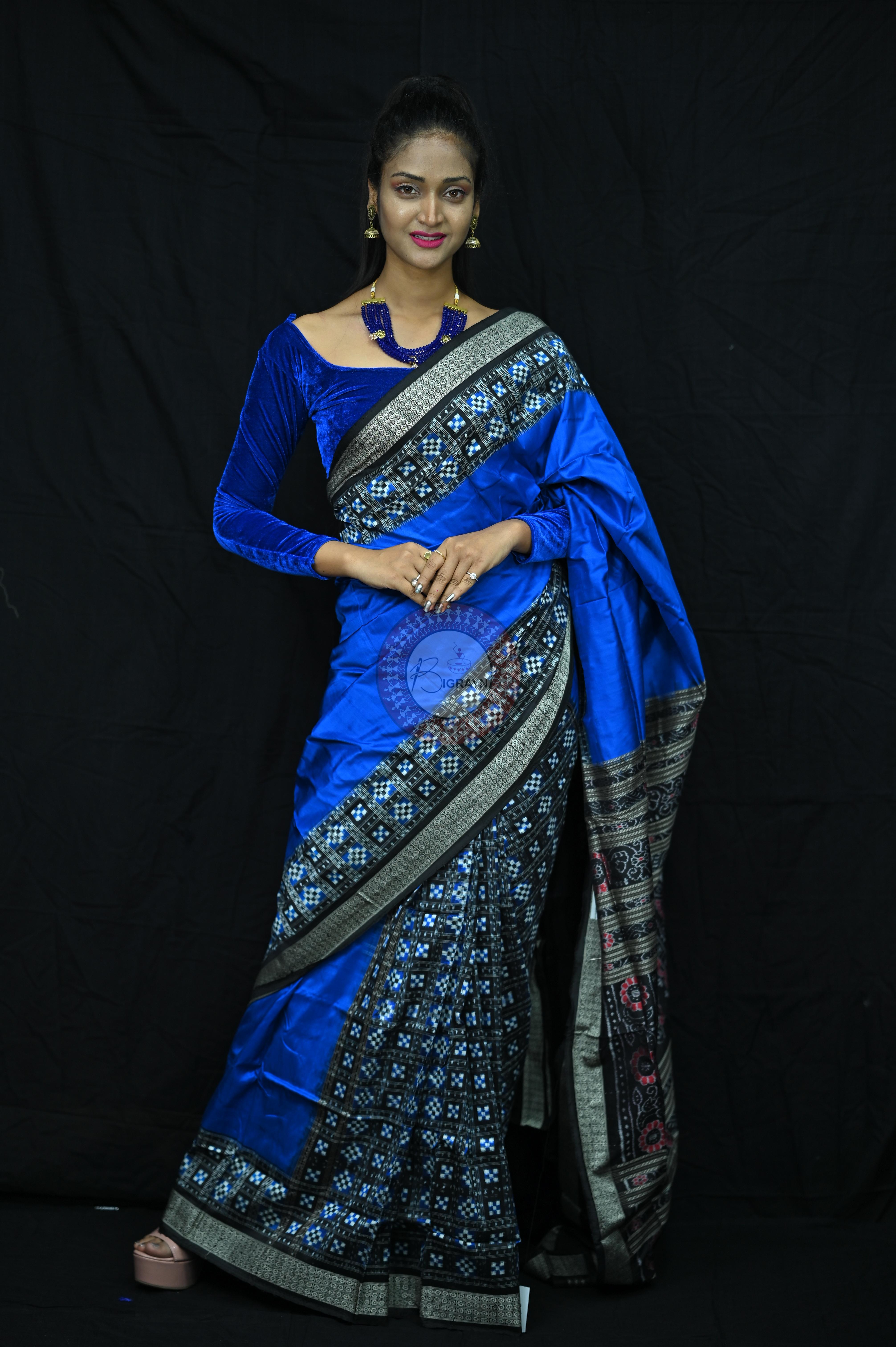 Blue Black Half Pasapalli Sambalpuri Silk Saree