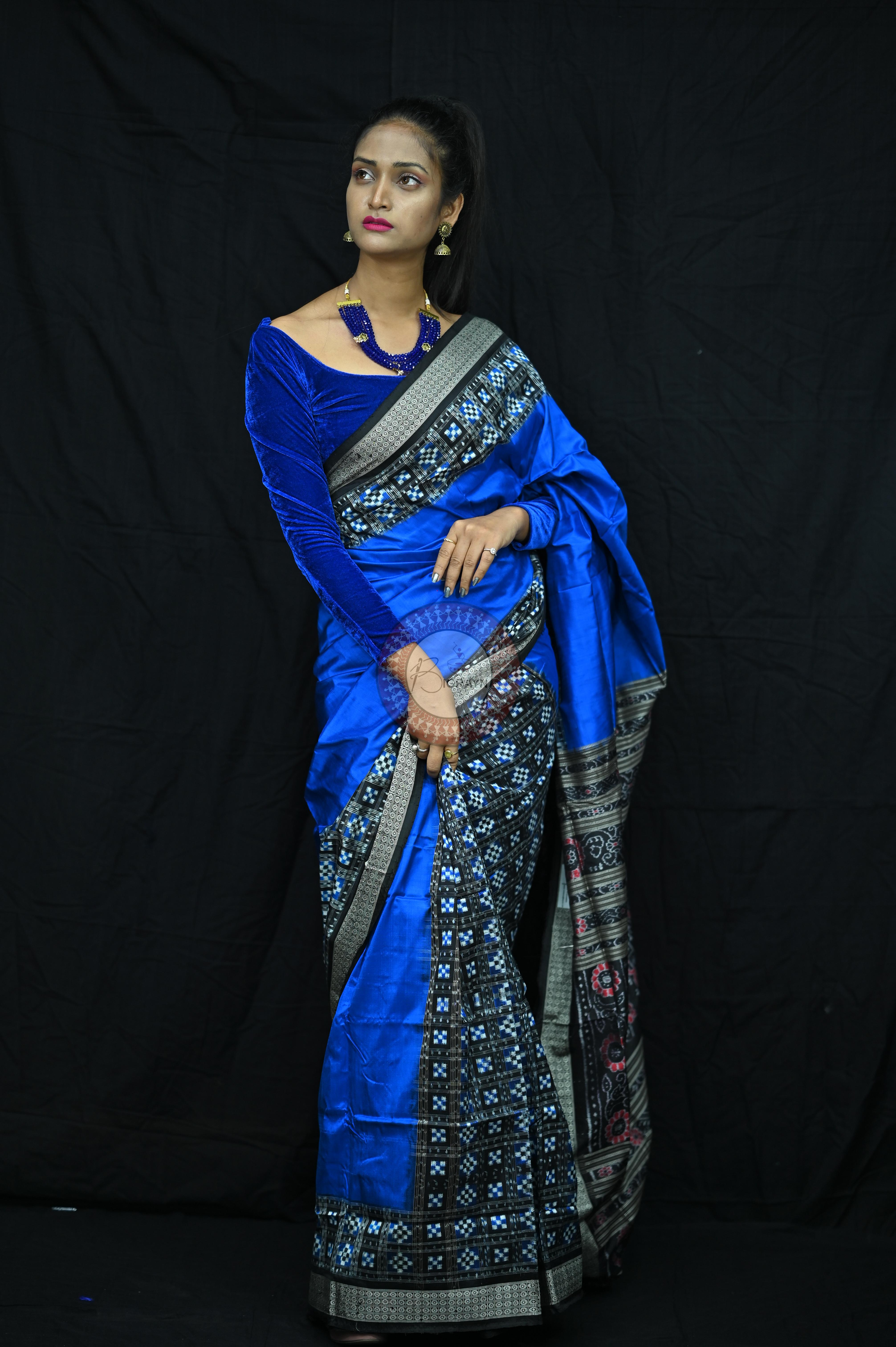 Blue Black Half Pasapalli Sambalpuri Silk Saree