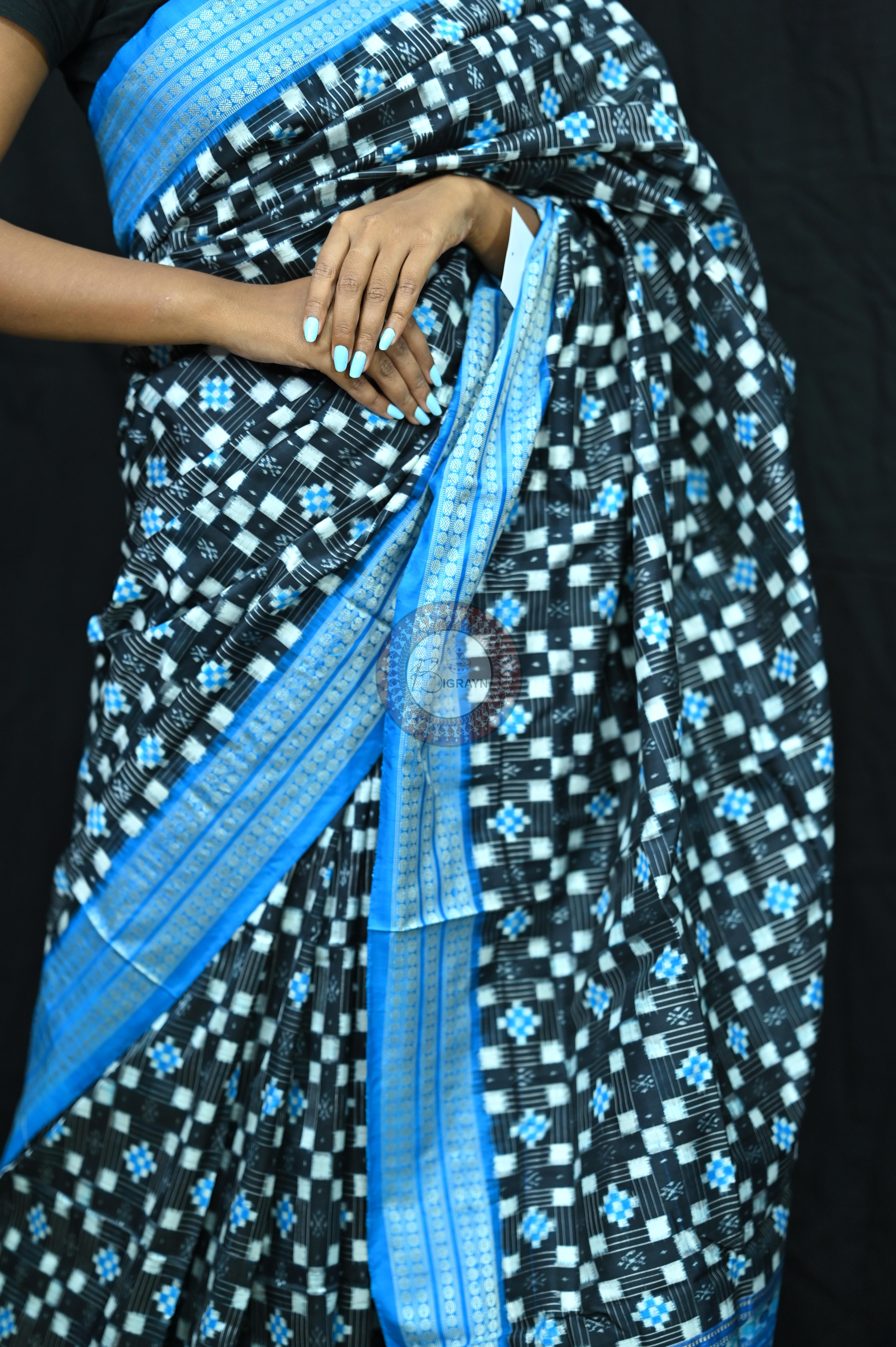 Black Copper Sulphate Small Pasapali Sambalpuri Silk Saree