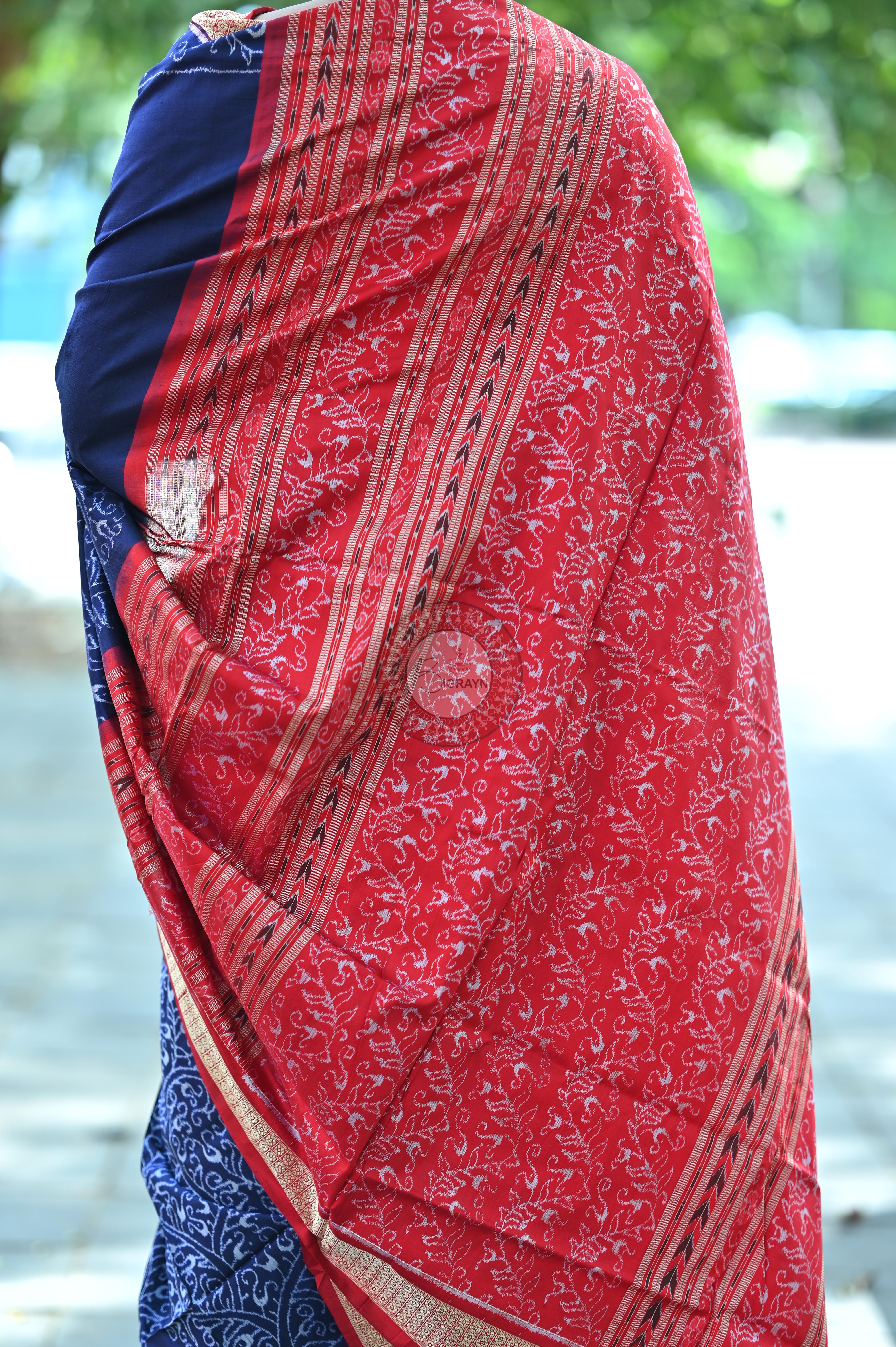 Navy and Red Parsley Sambalpuri Silk Saree