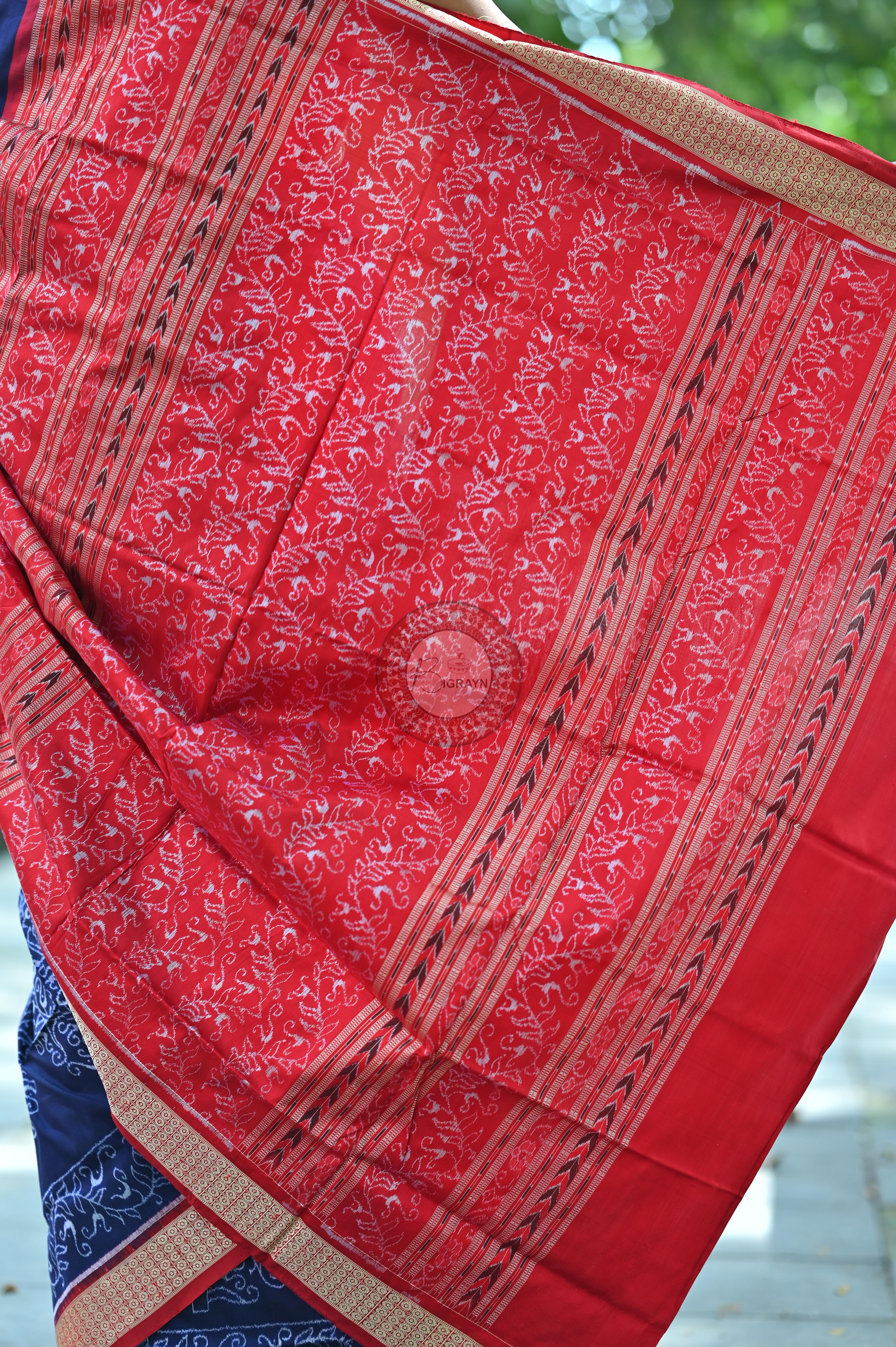 Navy and Red Parsley Sambalpuri Silk Saree