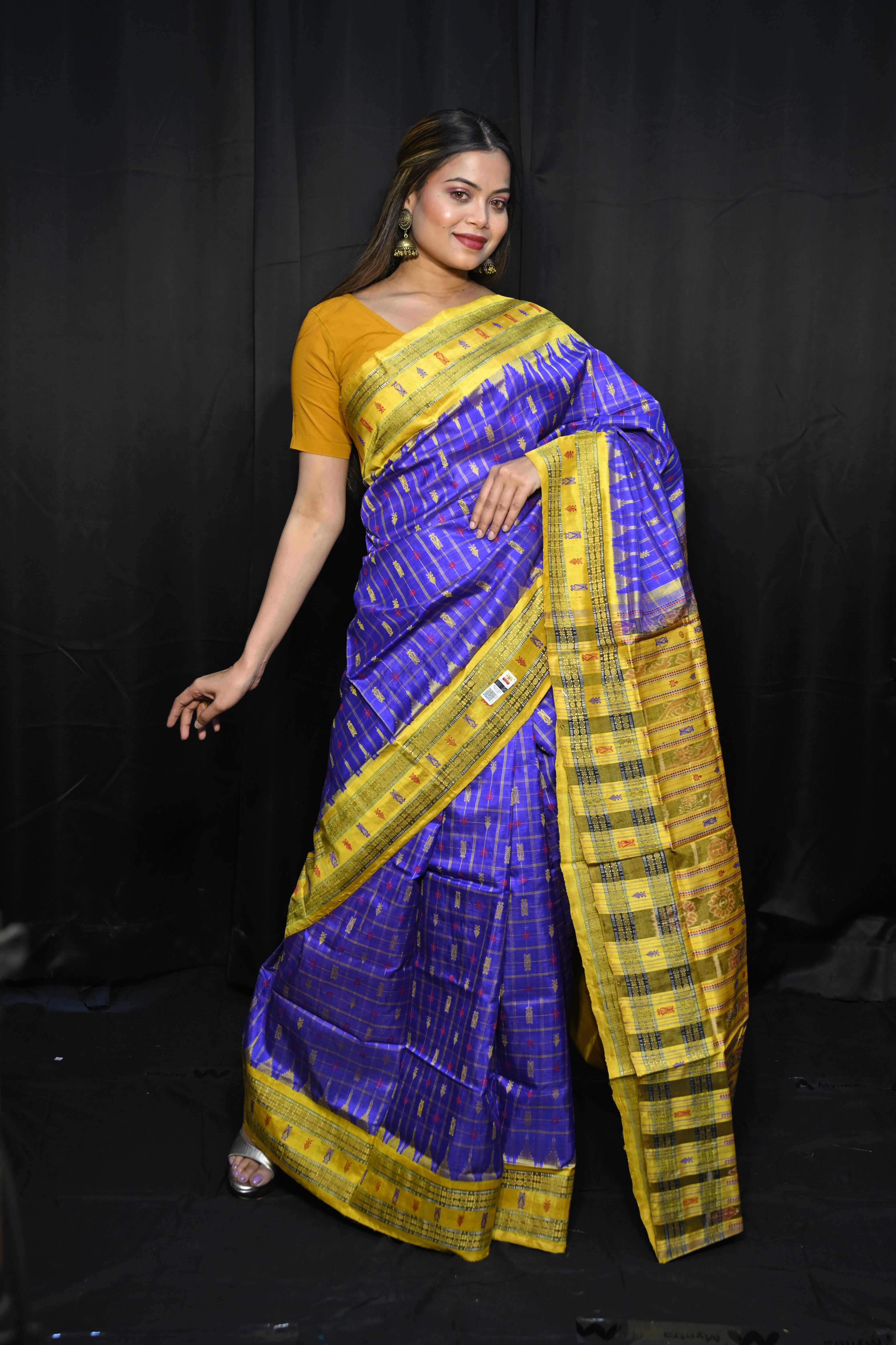 Purple Yellow Hazarbuti Tussar Silk Saree