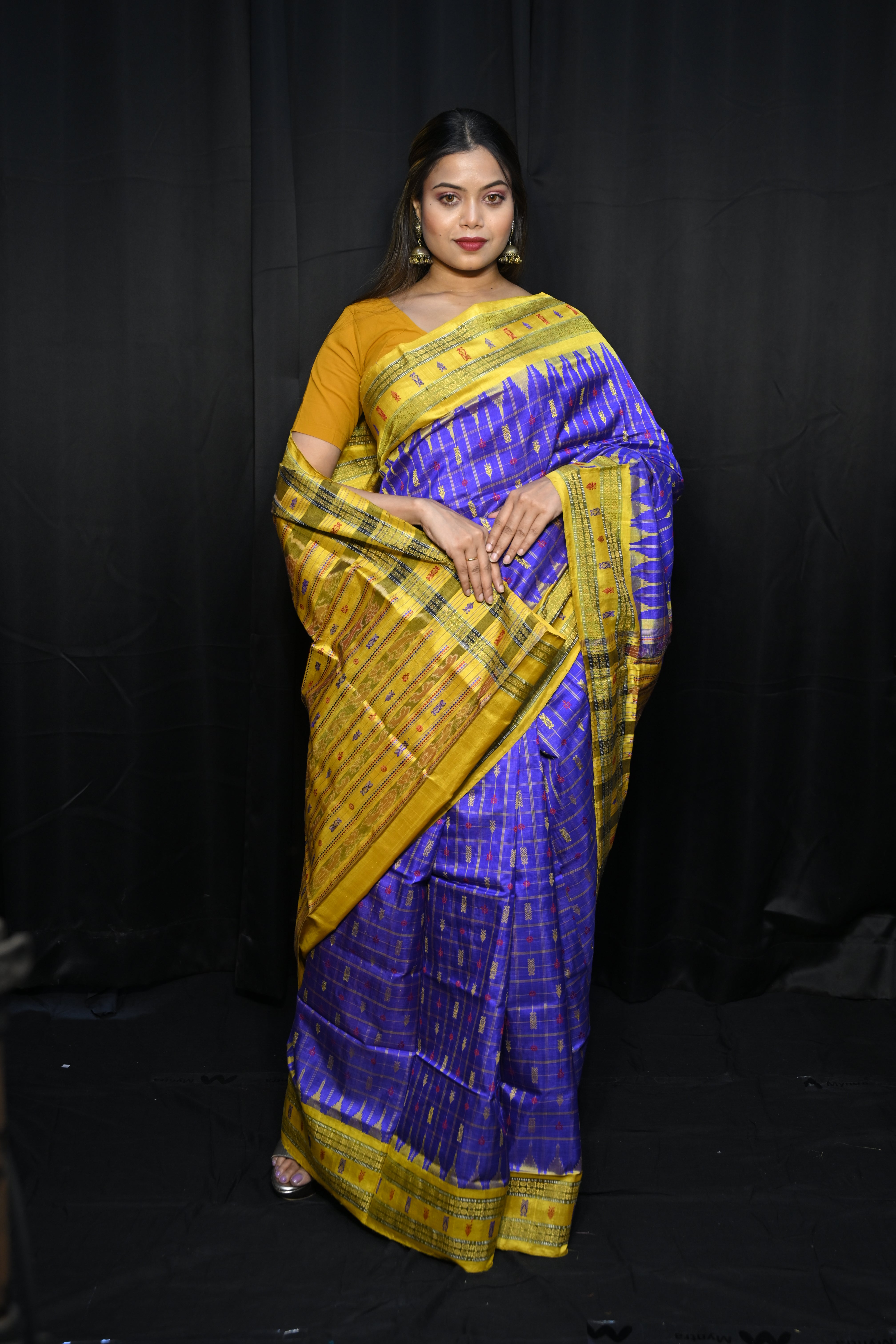 Purple Yellow Hazarbuti Tussar Silk Saree