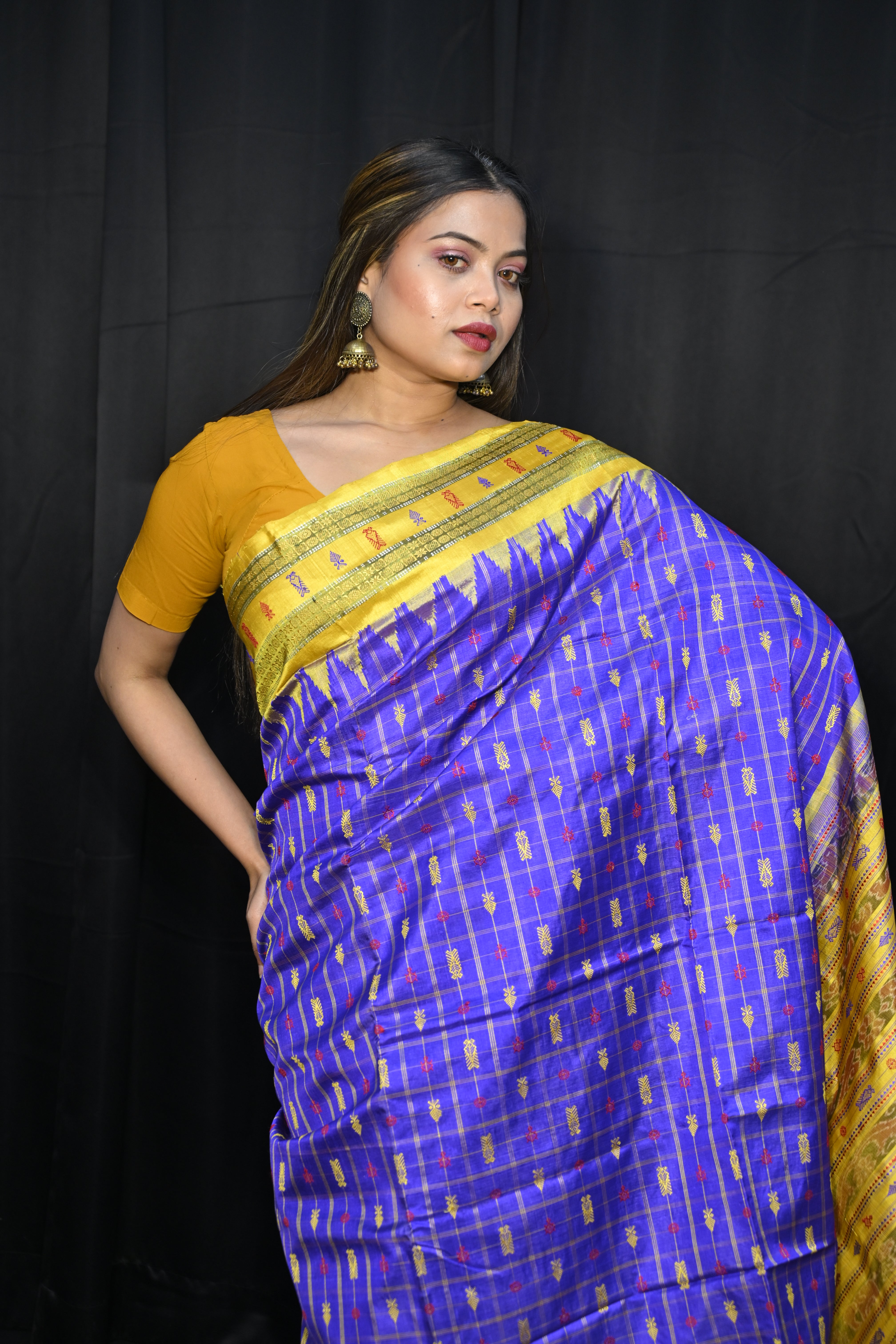 Purple Yellow Hazarbuti Tussar Silk Saree