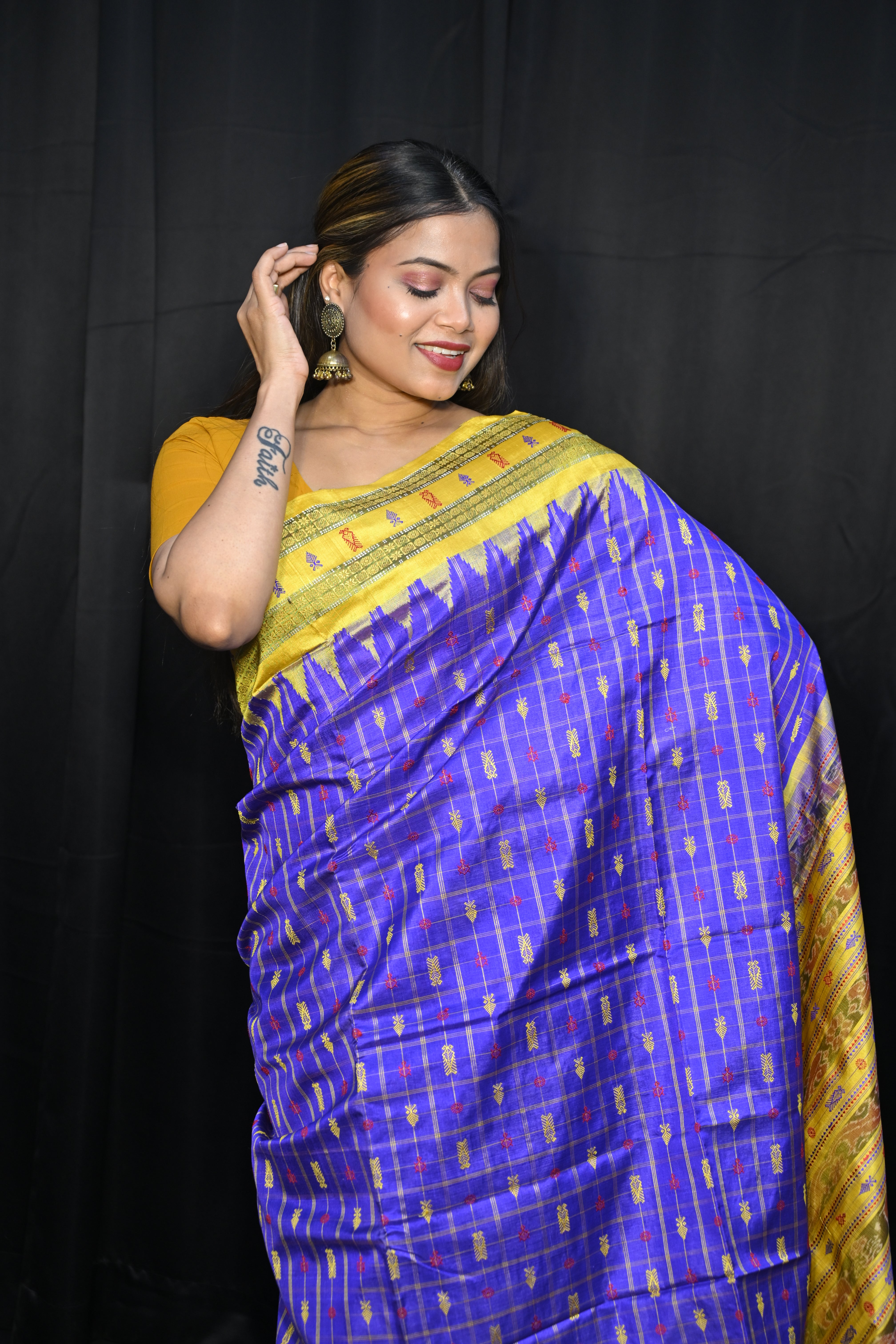 Purple Yellow Hazarbuti Tussar Silk Saree