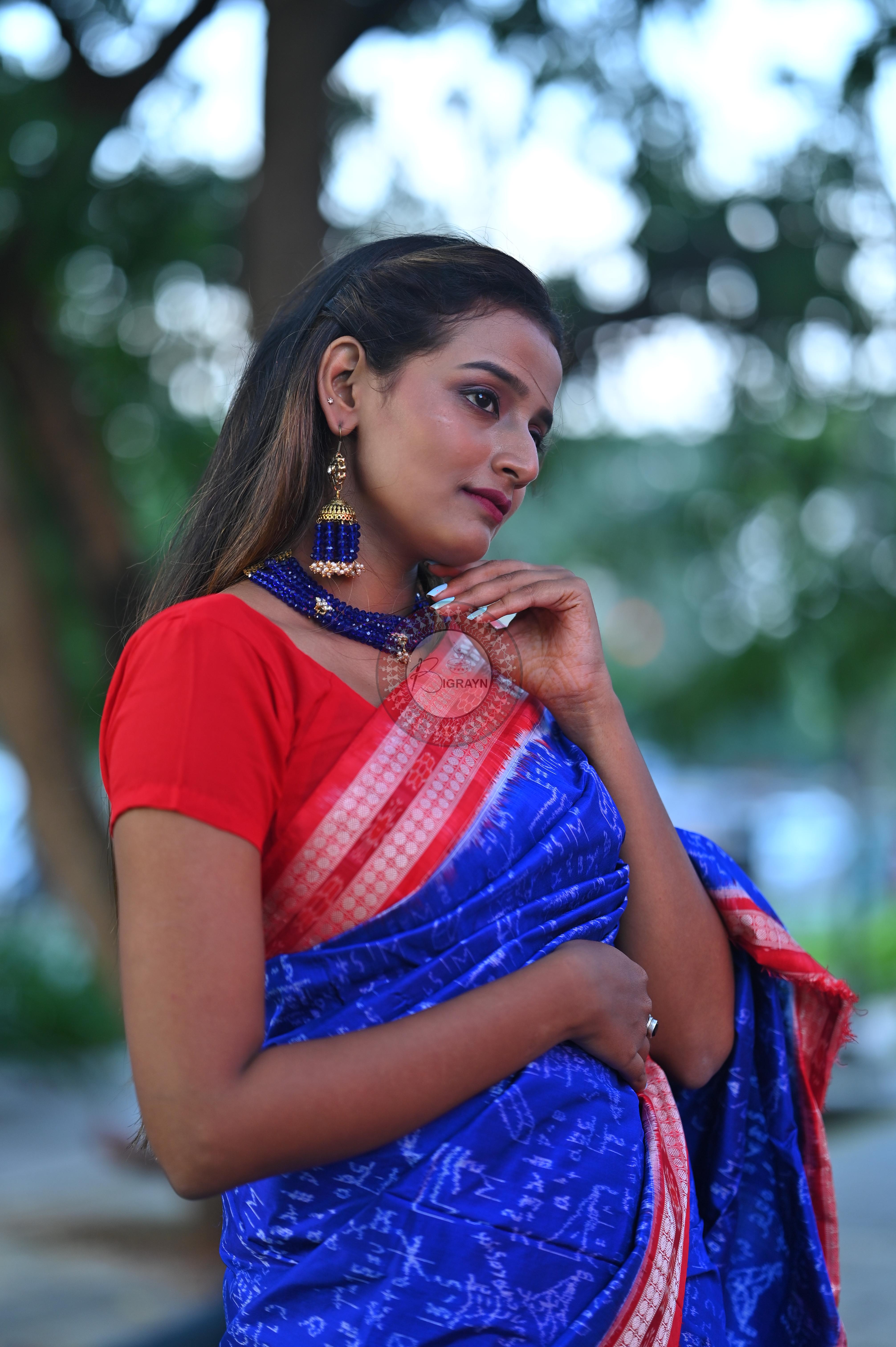 Blue Red Mathematics Sambalpuri Silk Saree