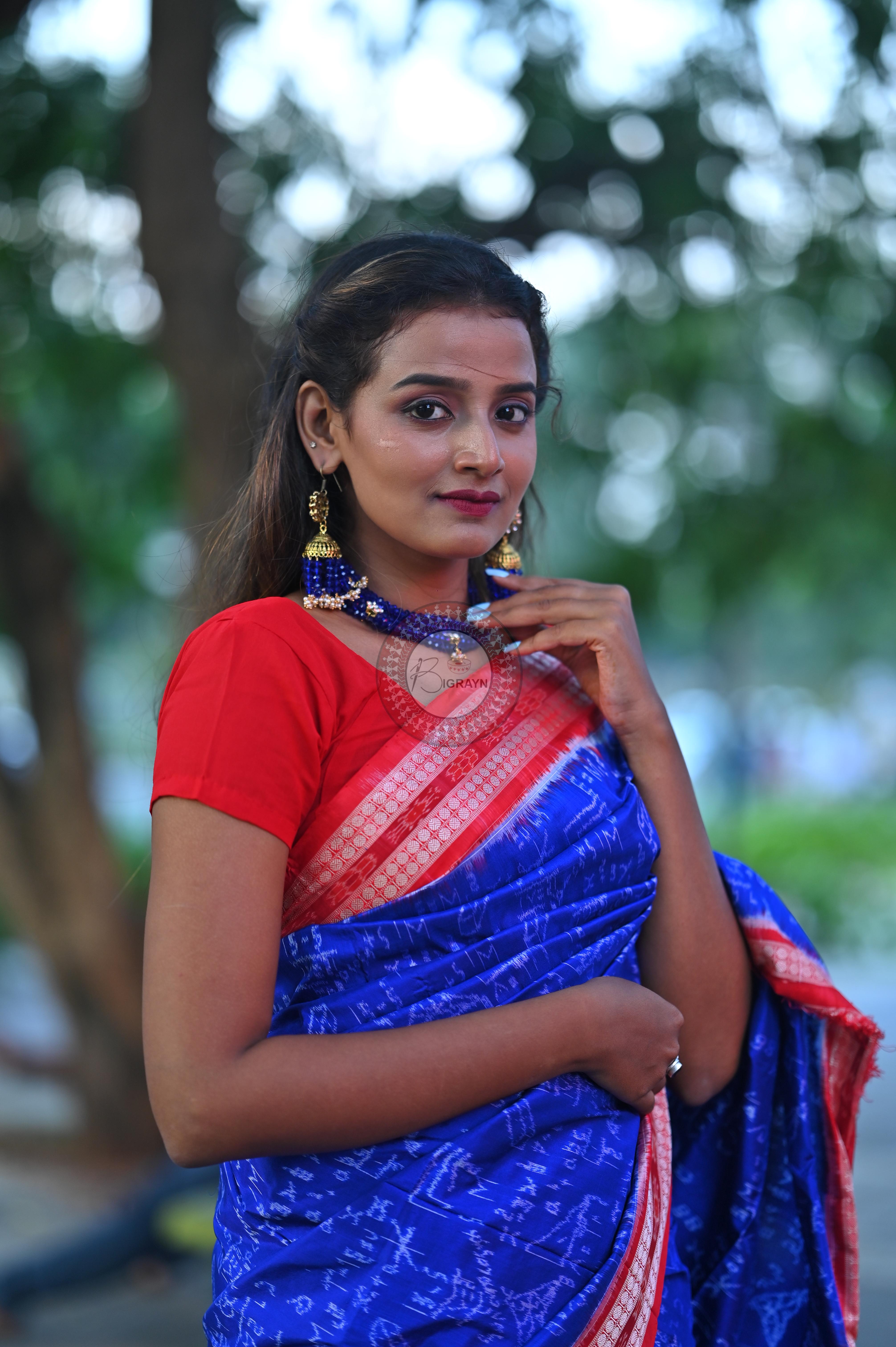 Blue Red Mathematics Sambalpuri Silk Saree
