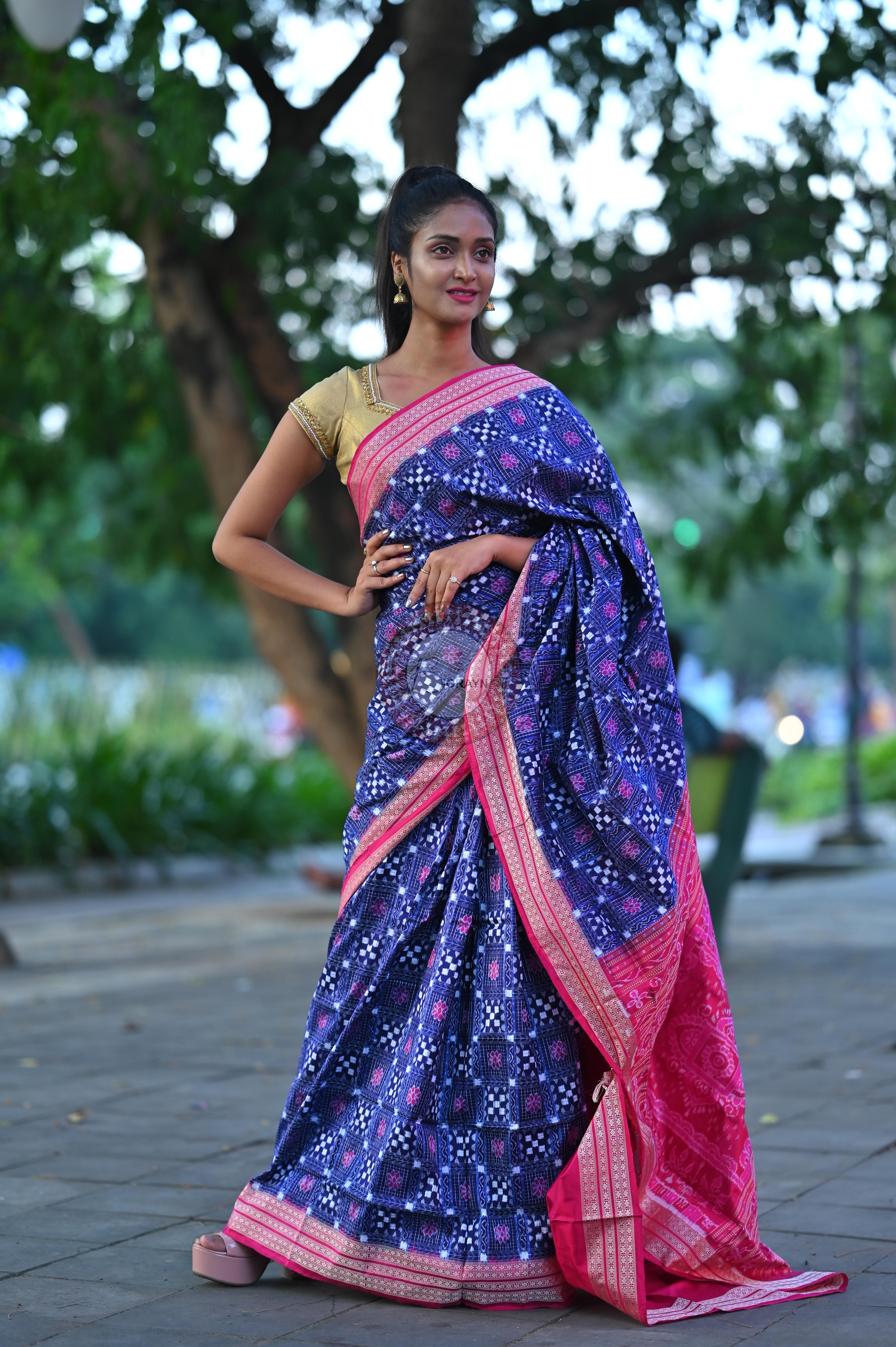 Purple Magenta Small Pasapali Sambalpuri Silk Saree