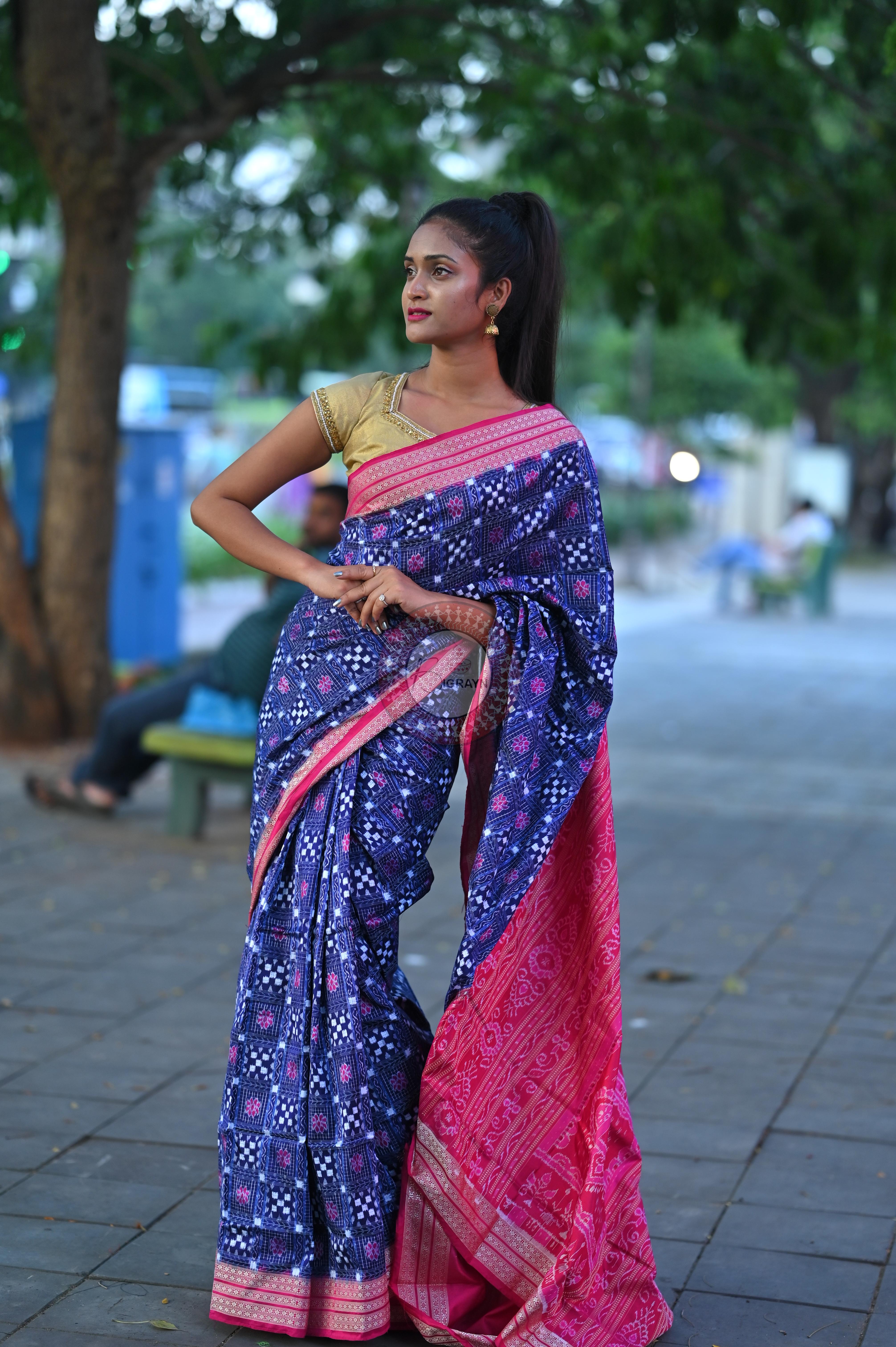 Purple Magenta Small Pasapali Sambalpuri Silk Saree