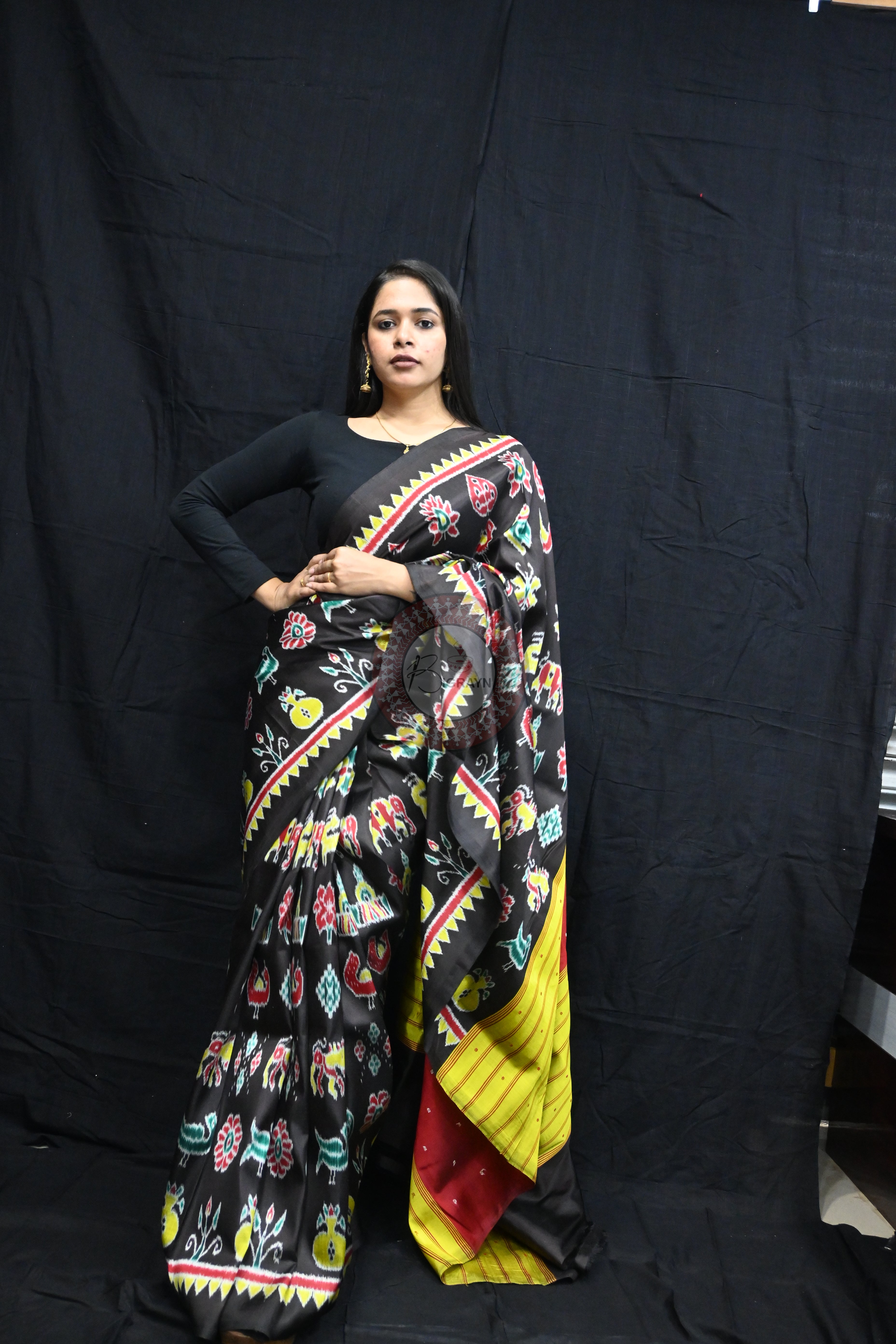 Black Nabarangi Motifs Mulberry Silk Saree
