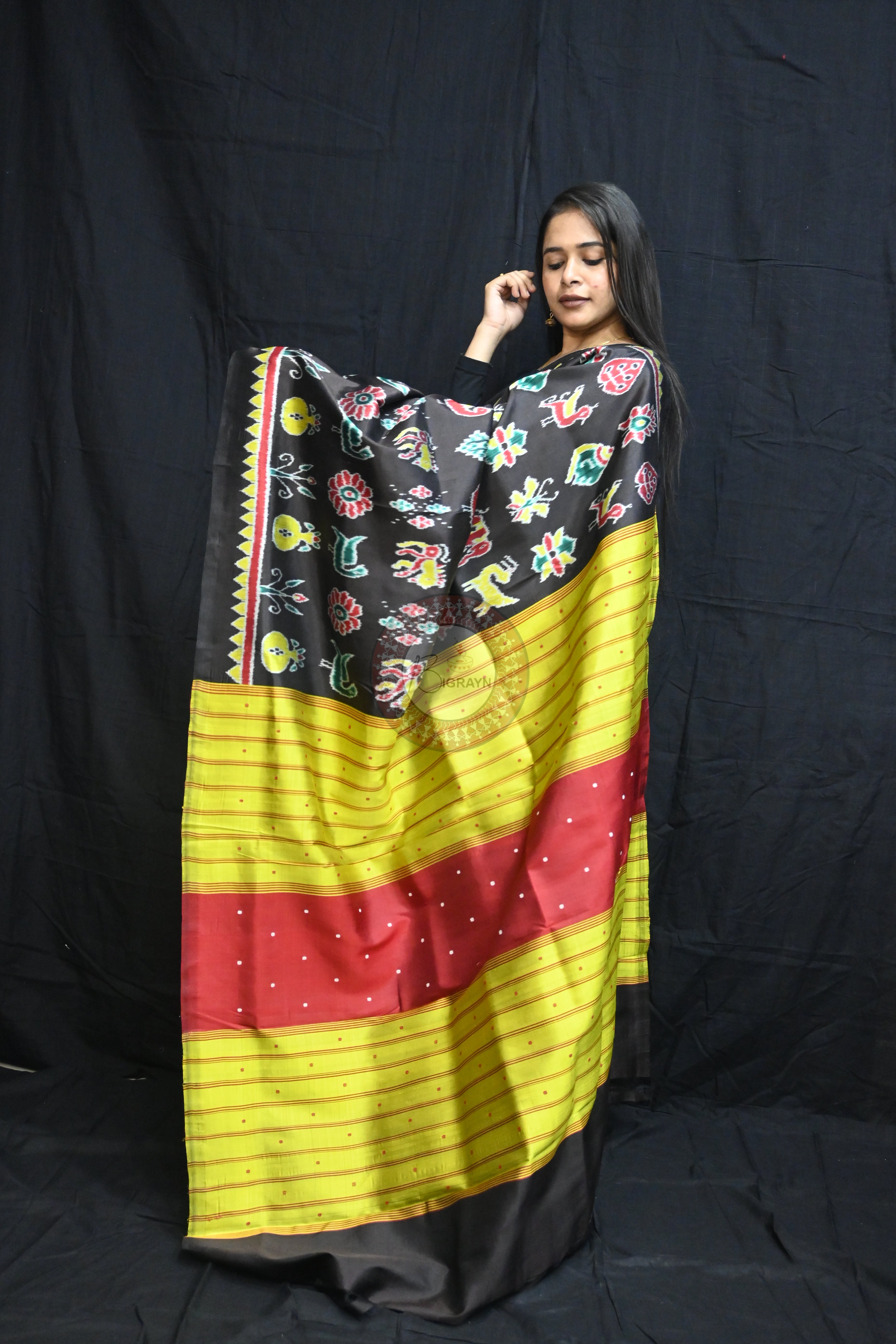 Black Nabarangi Motifs Mulberry Silk Saree