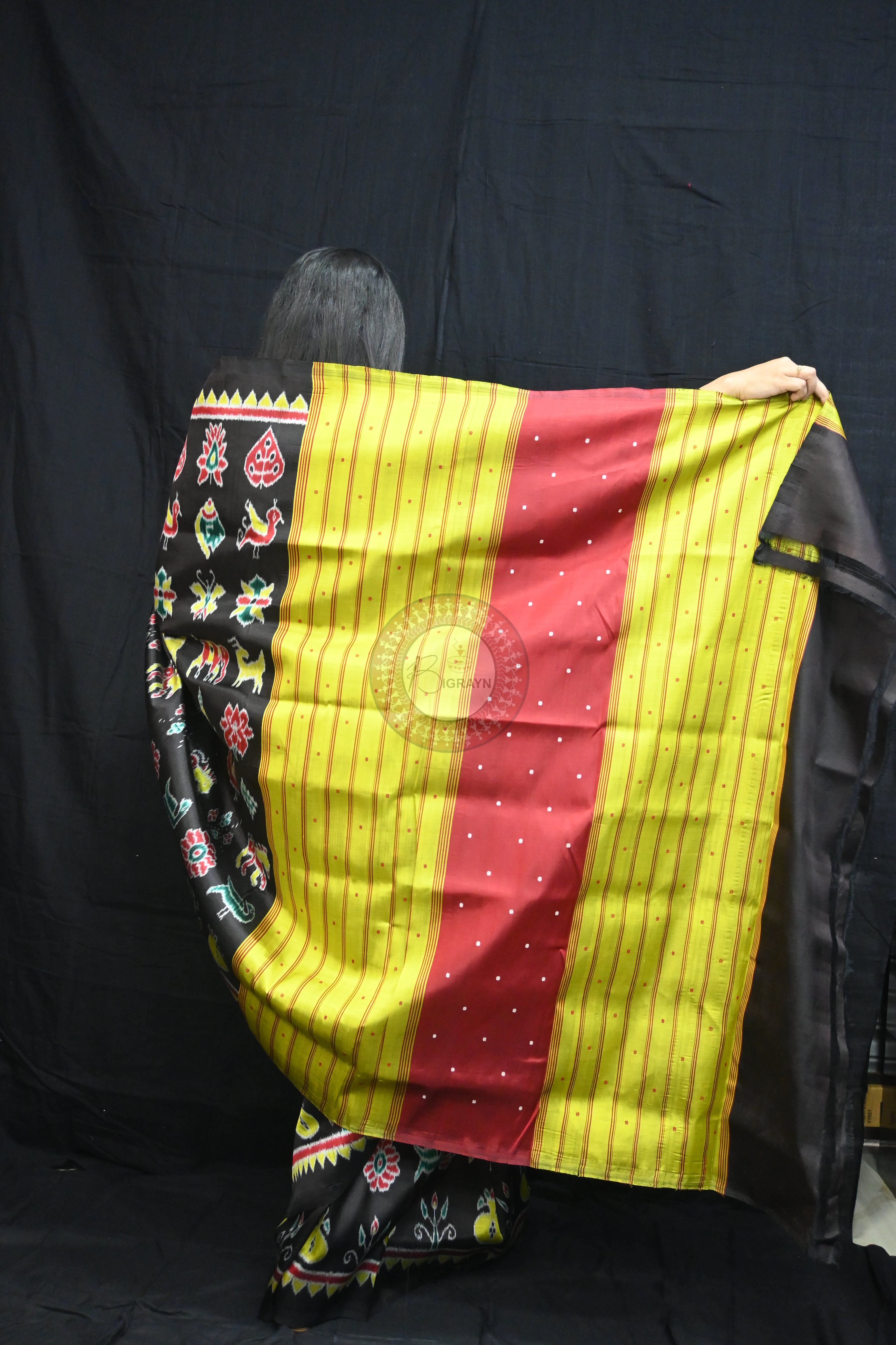 Black Nabarangi Motifs Mulberry Silk Saree