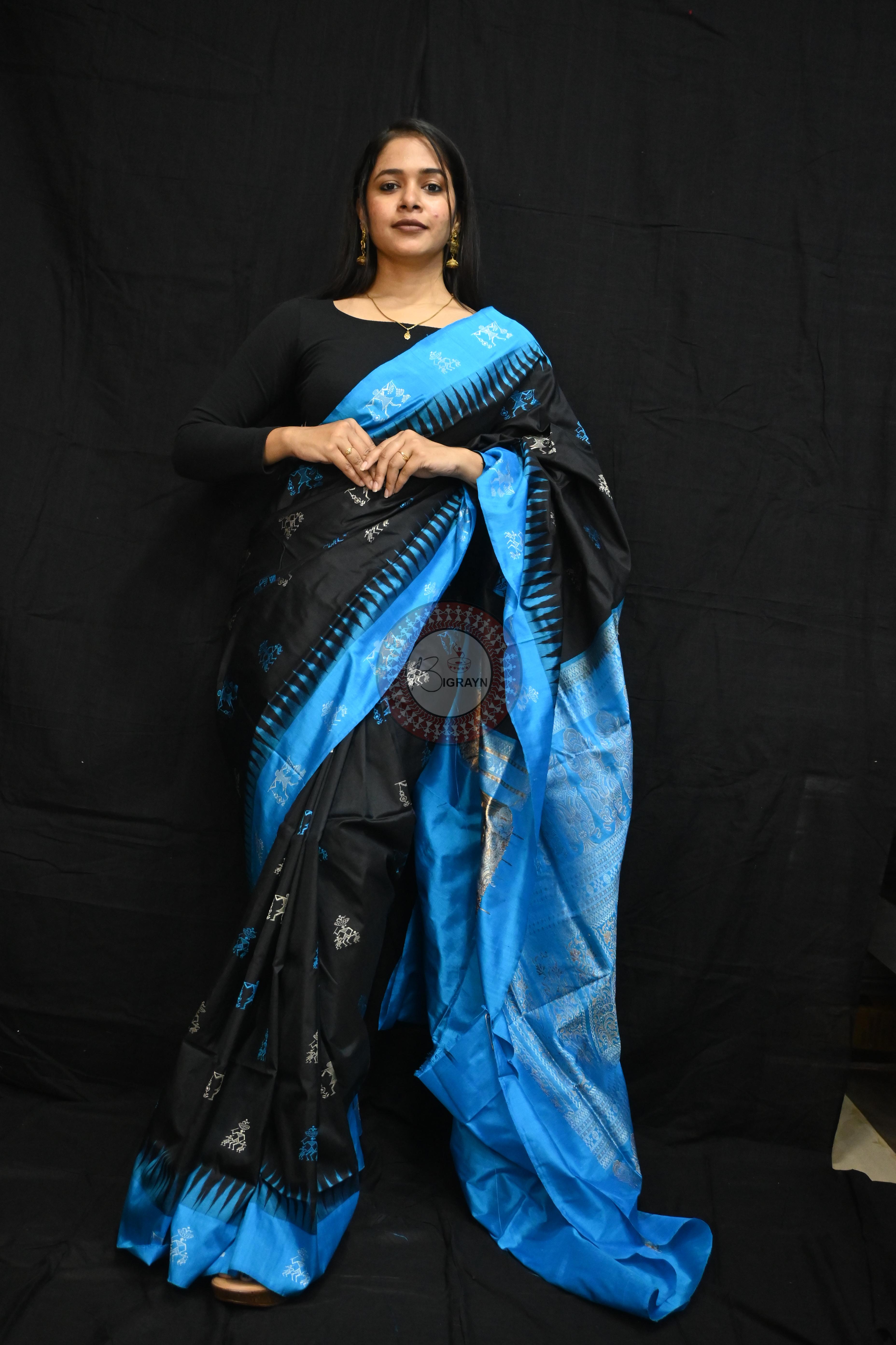 Black Copper Sulphate Sabari Bomkai Silk Saree