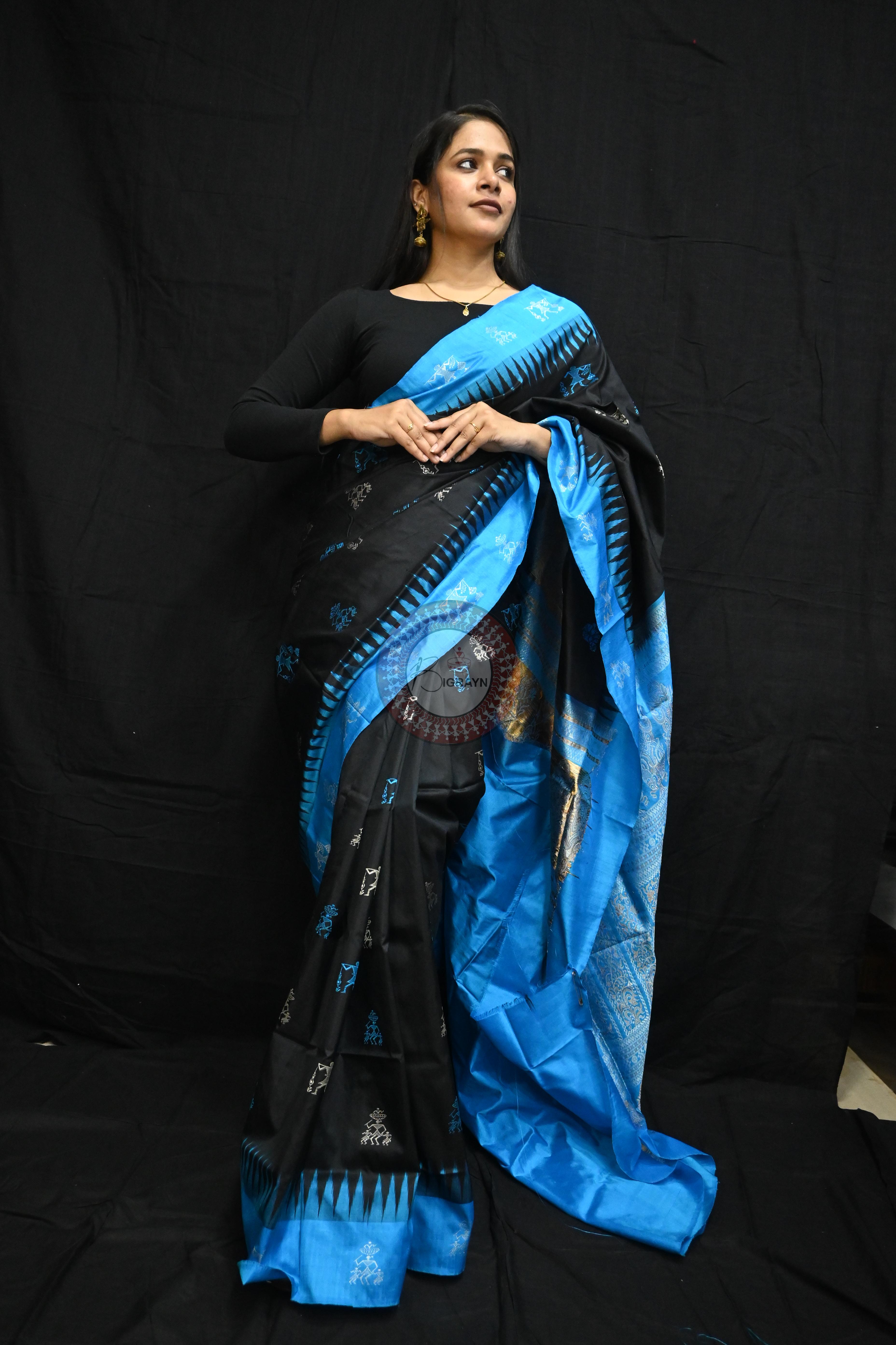 Black Copper Sulphate Sabari Bomkai Silk Saree