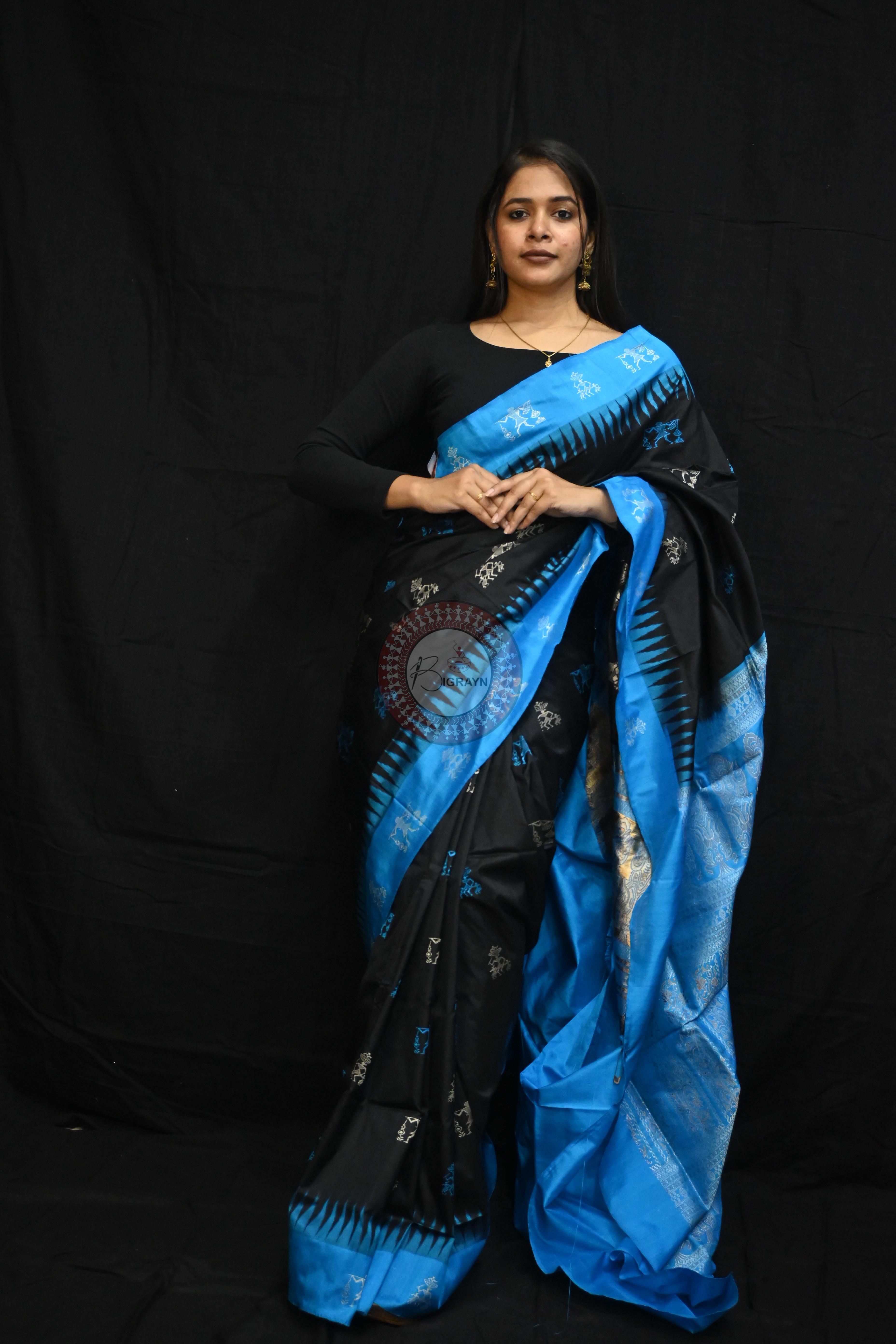 Black Copper Sulphate Sabari Bomkai Silk Saree