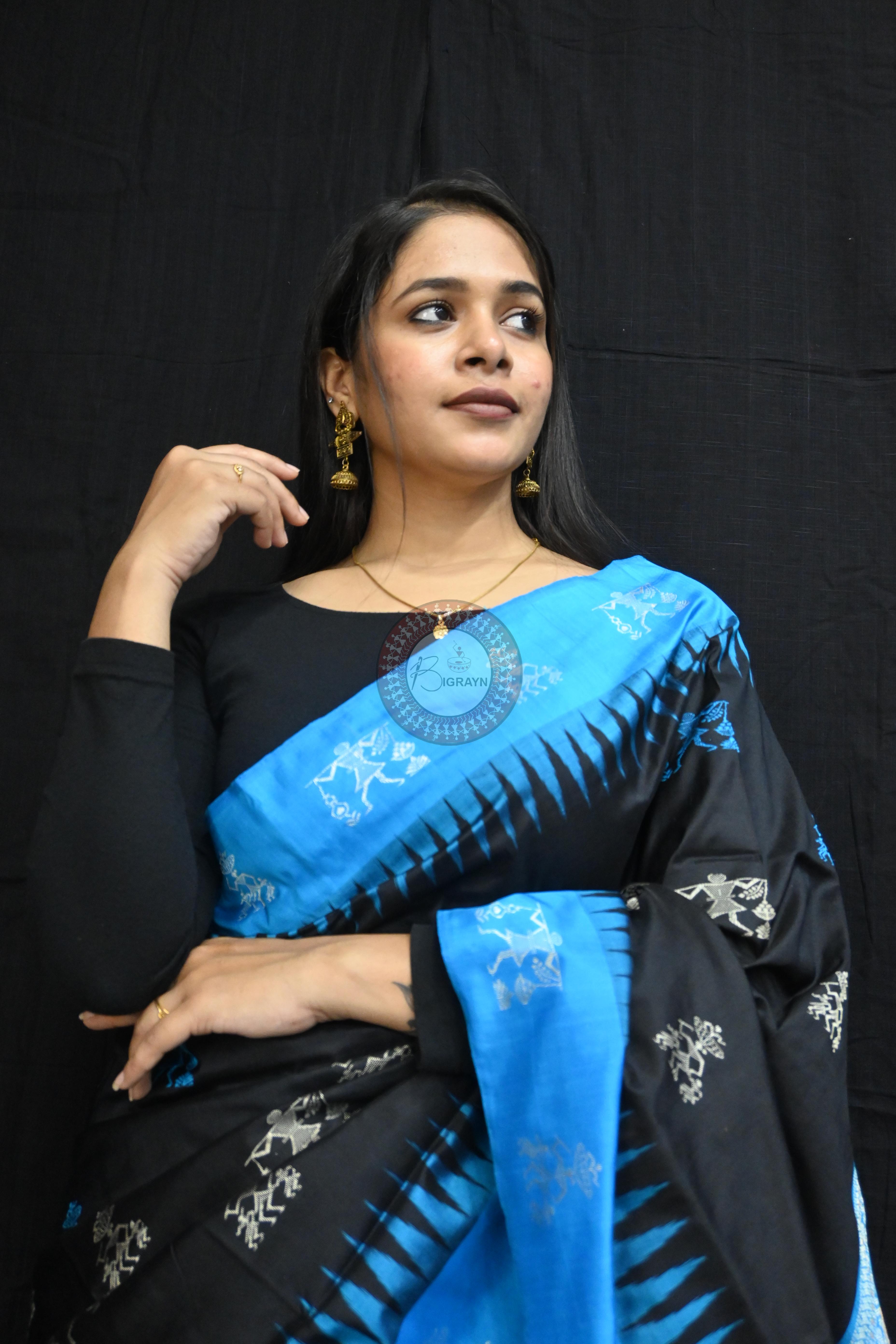 Black Copper Sulphate Sabari Bomkai Silk Saree