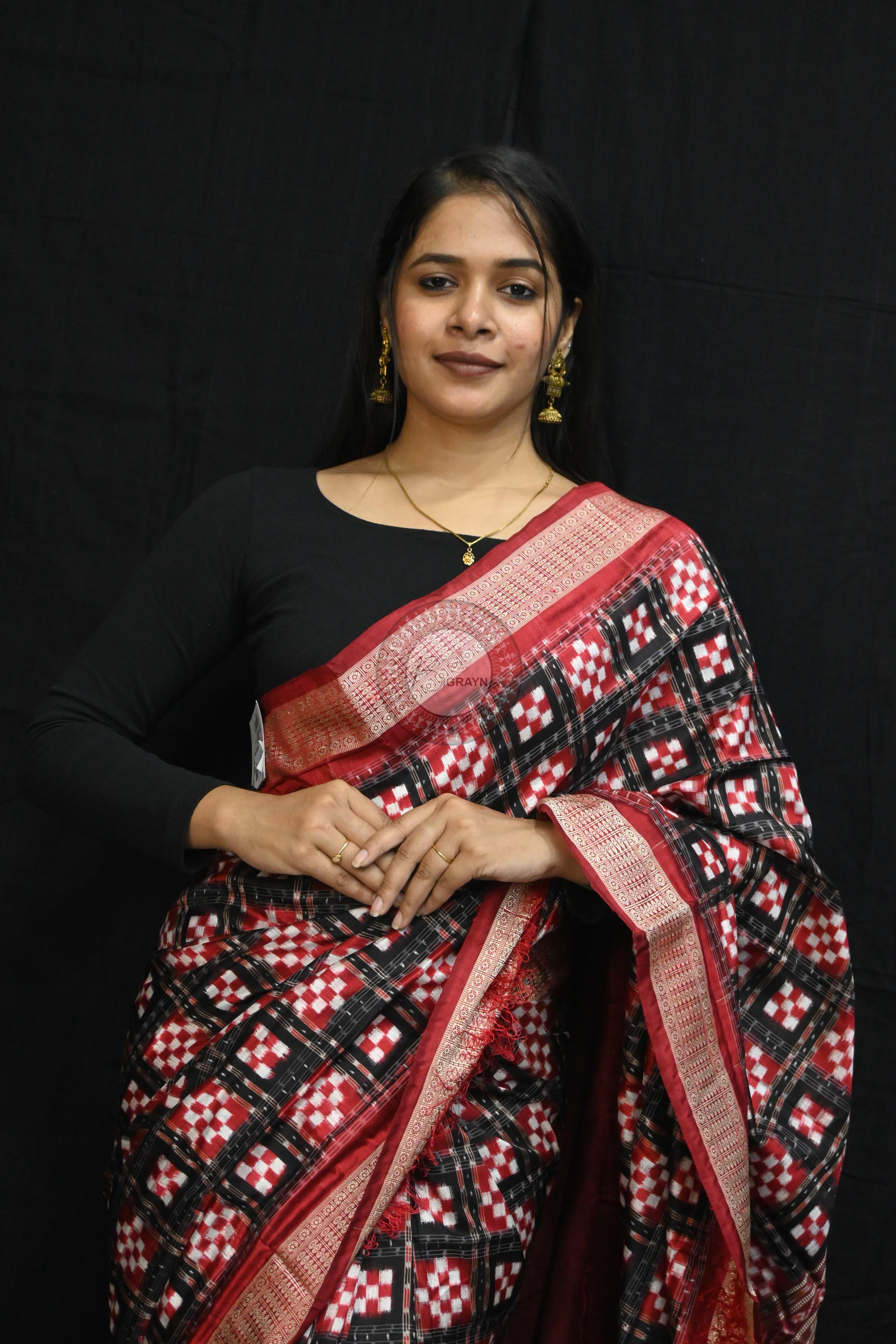 Black Maroon Pasapali  Sambalpuri Silk Saree