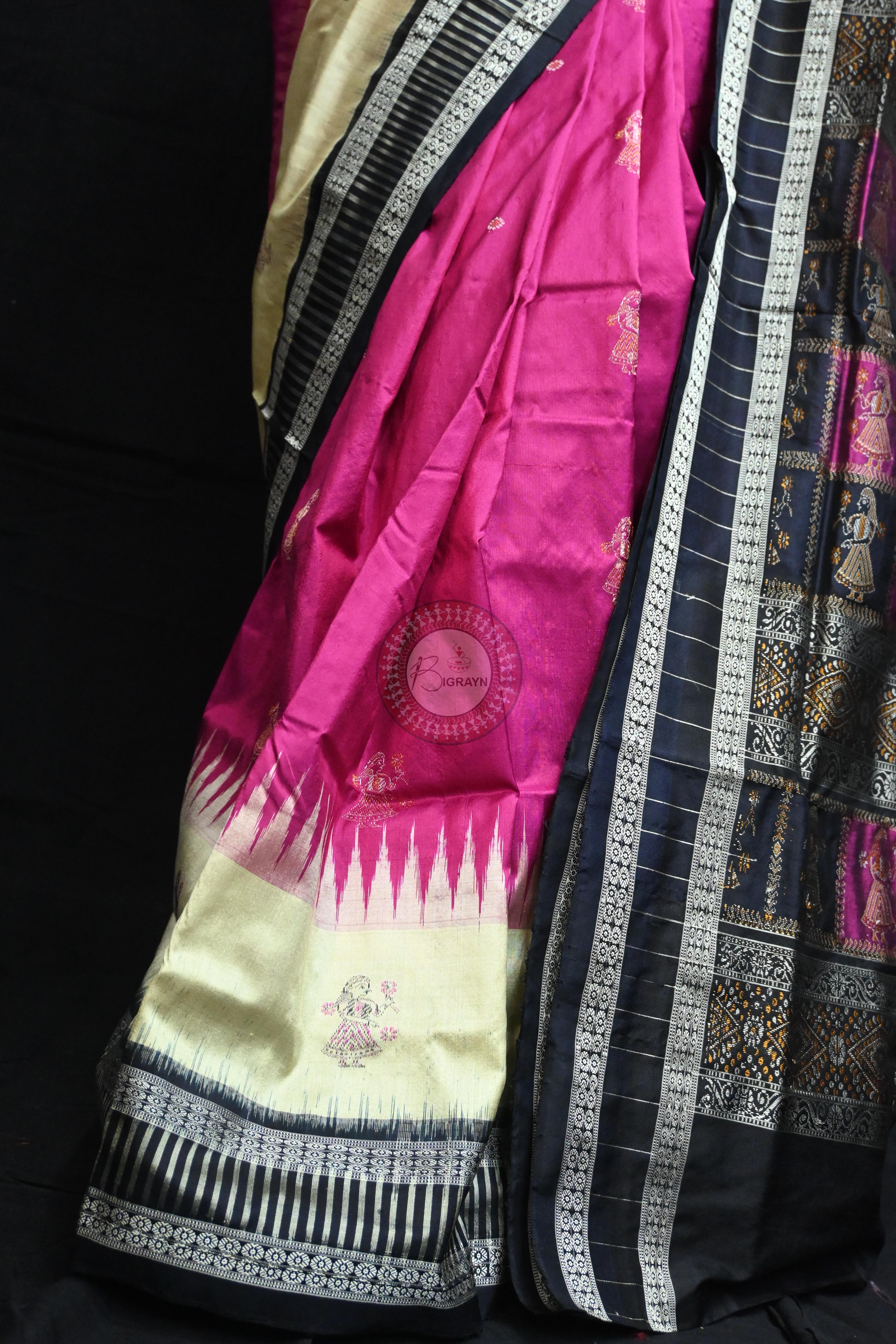 Magenta Cream Doll Kathifera Bomkai Silk Saree
