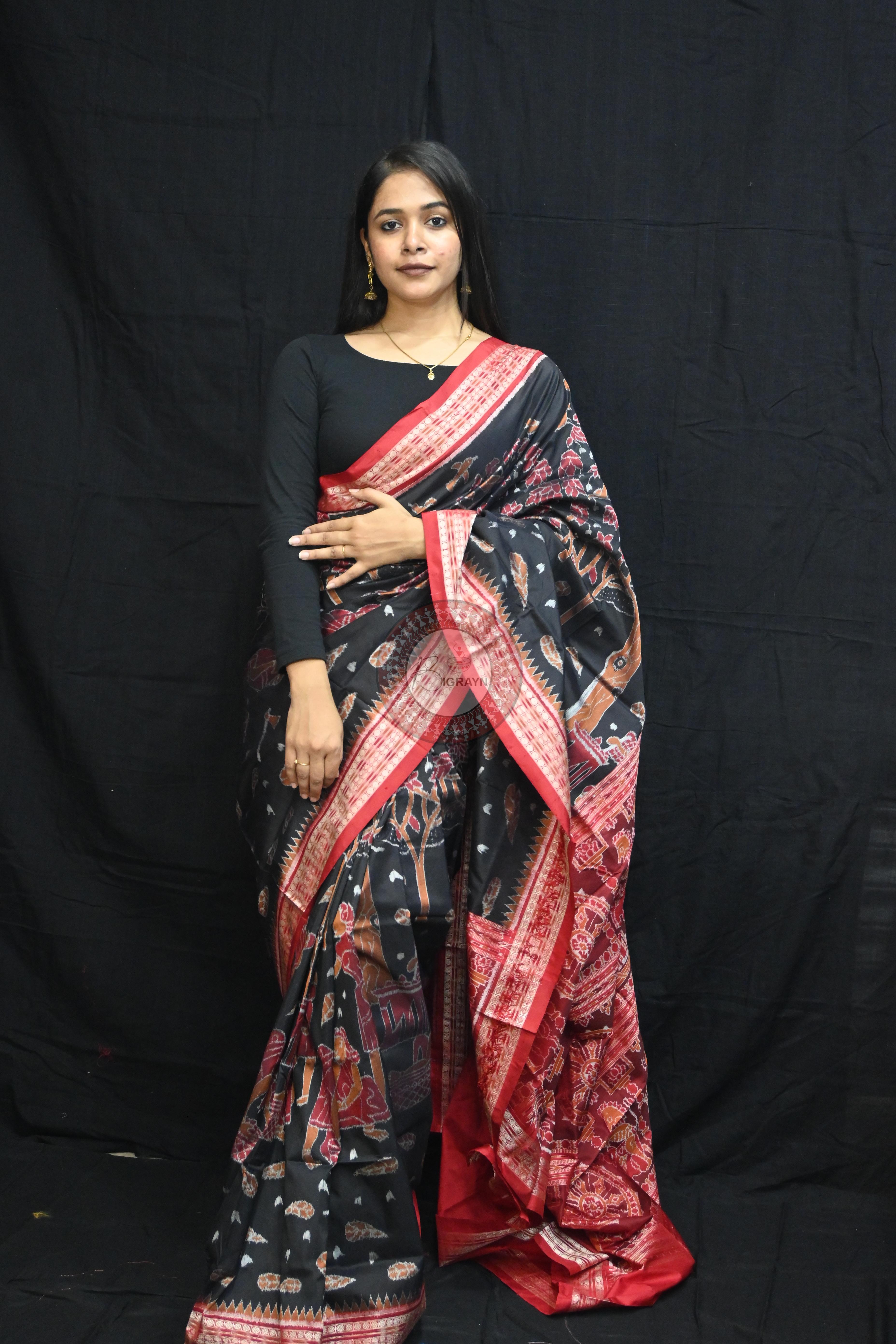 Black Mahula Benta Sambalpuri Silk Saree
