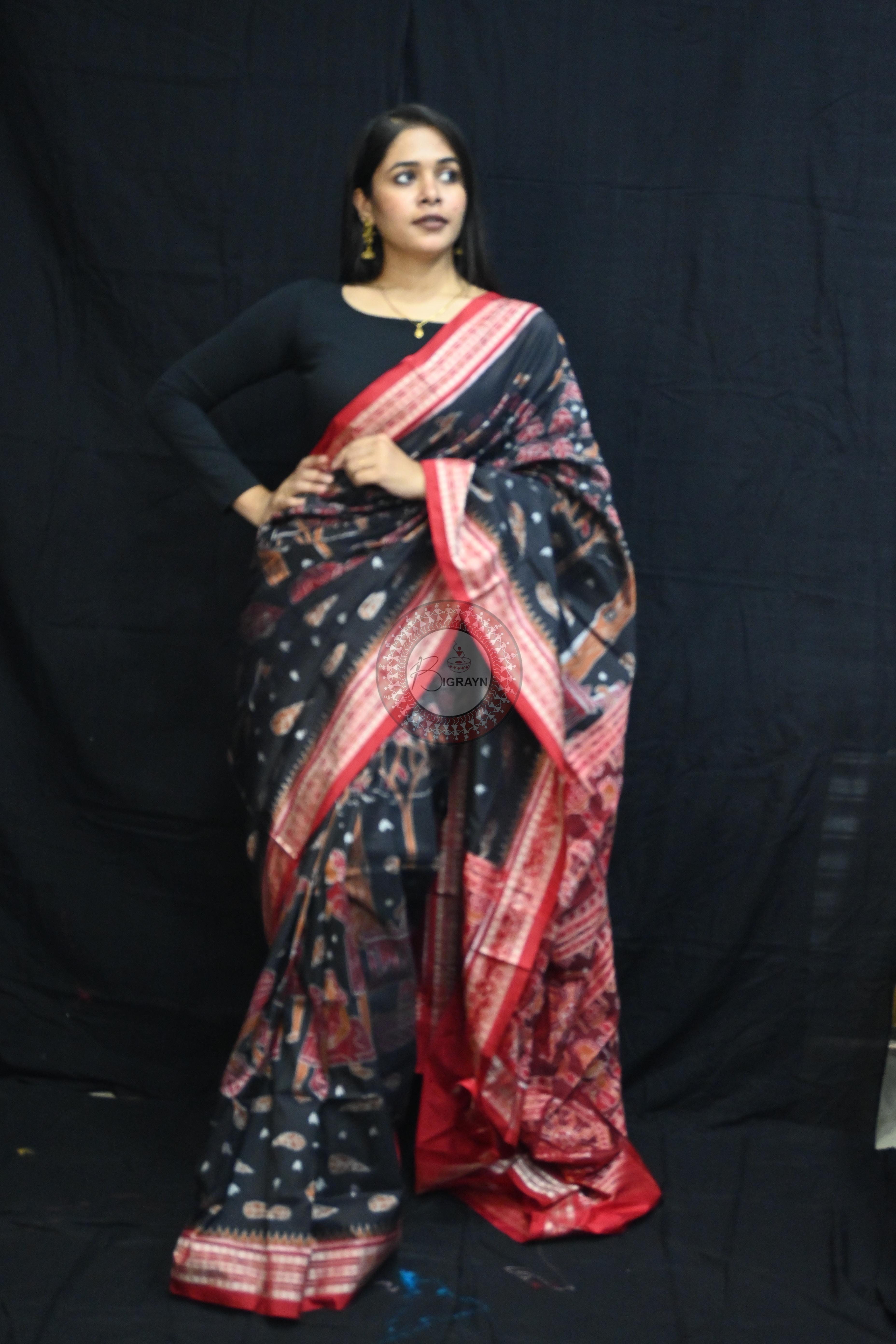 Black Mahula Benta Sambalpuri Silk Saree