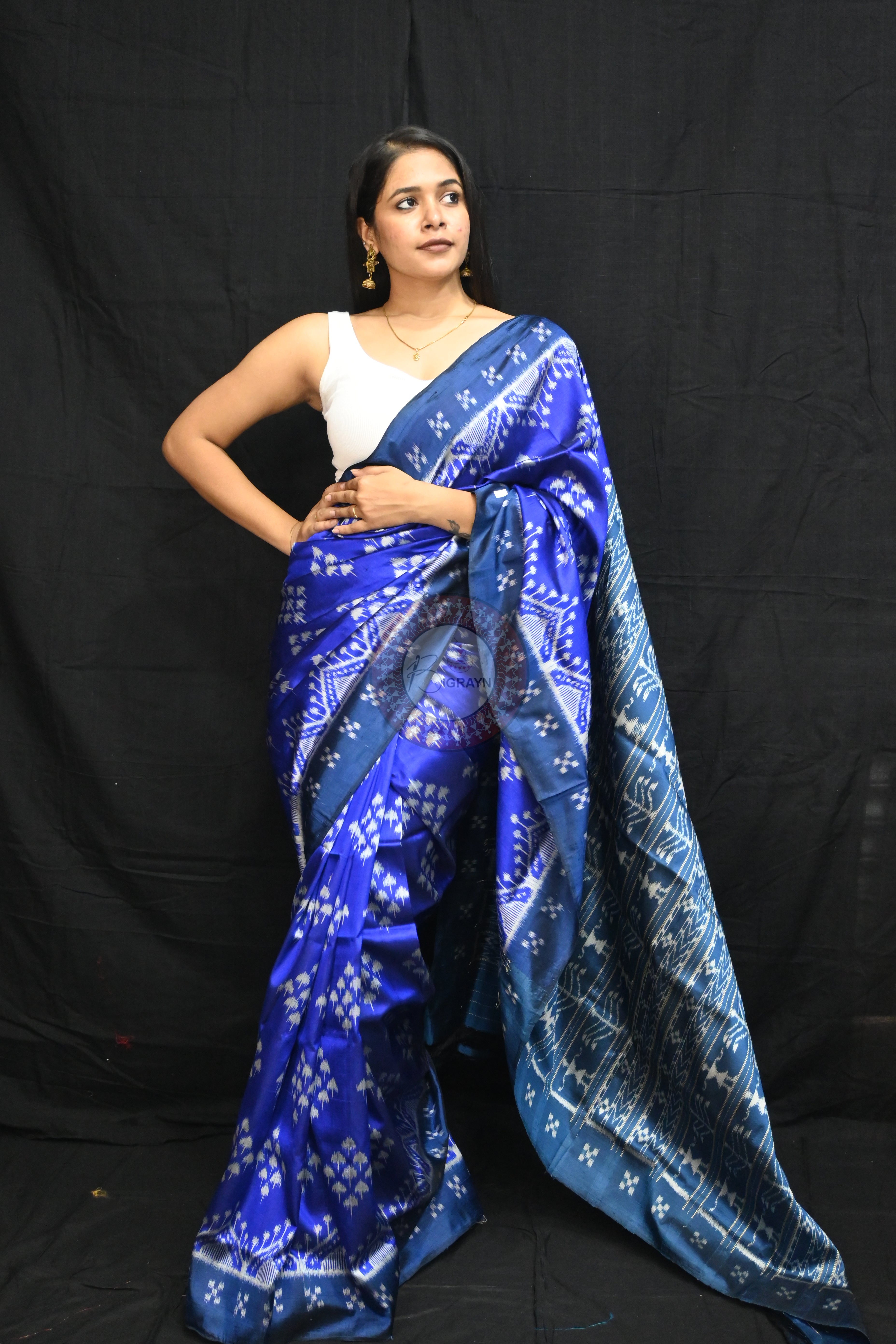 Ink Blue Mushroom Pasapali Border Mulberry Silk Saree