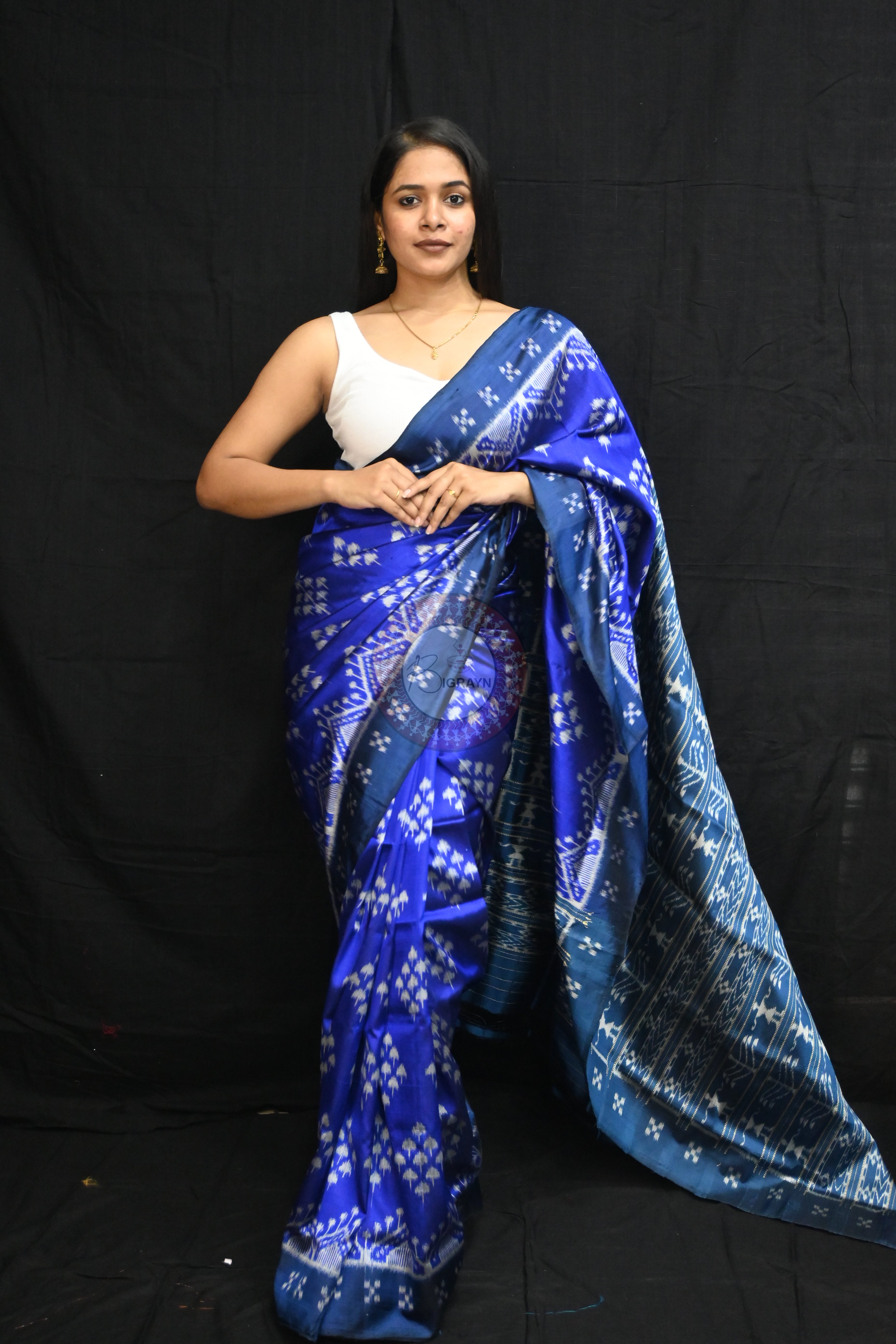 Ink Blue Mushroom Pasapali Border Mulberry Silk Saree