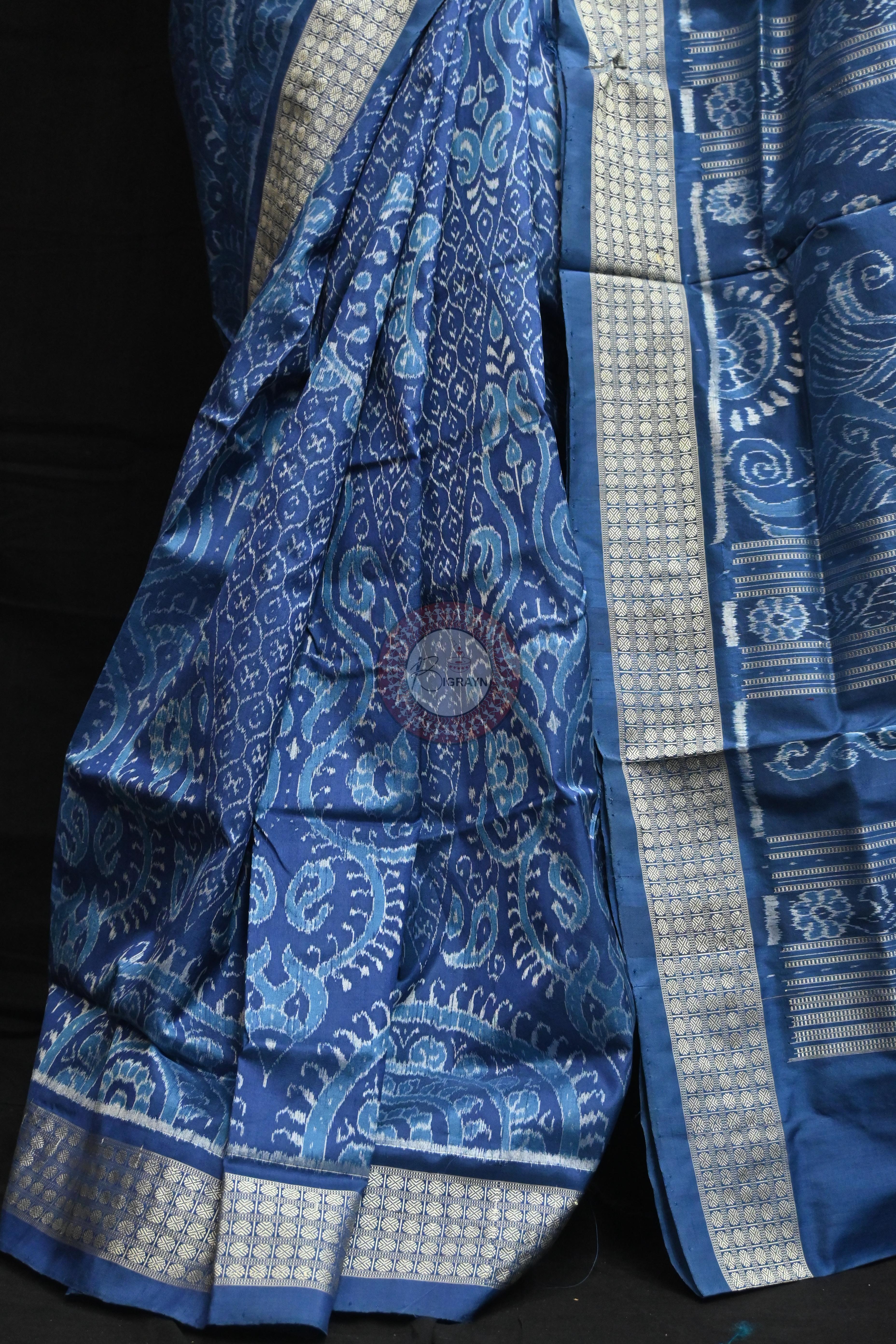 Indigo Blue Self Thikudi Design Sambalpuri Silk Saree