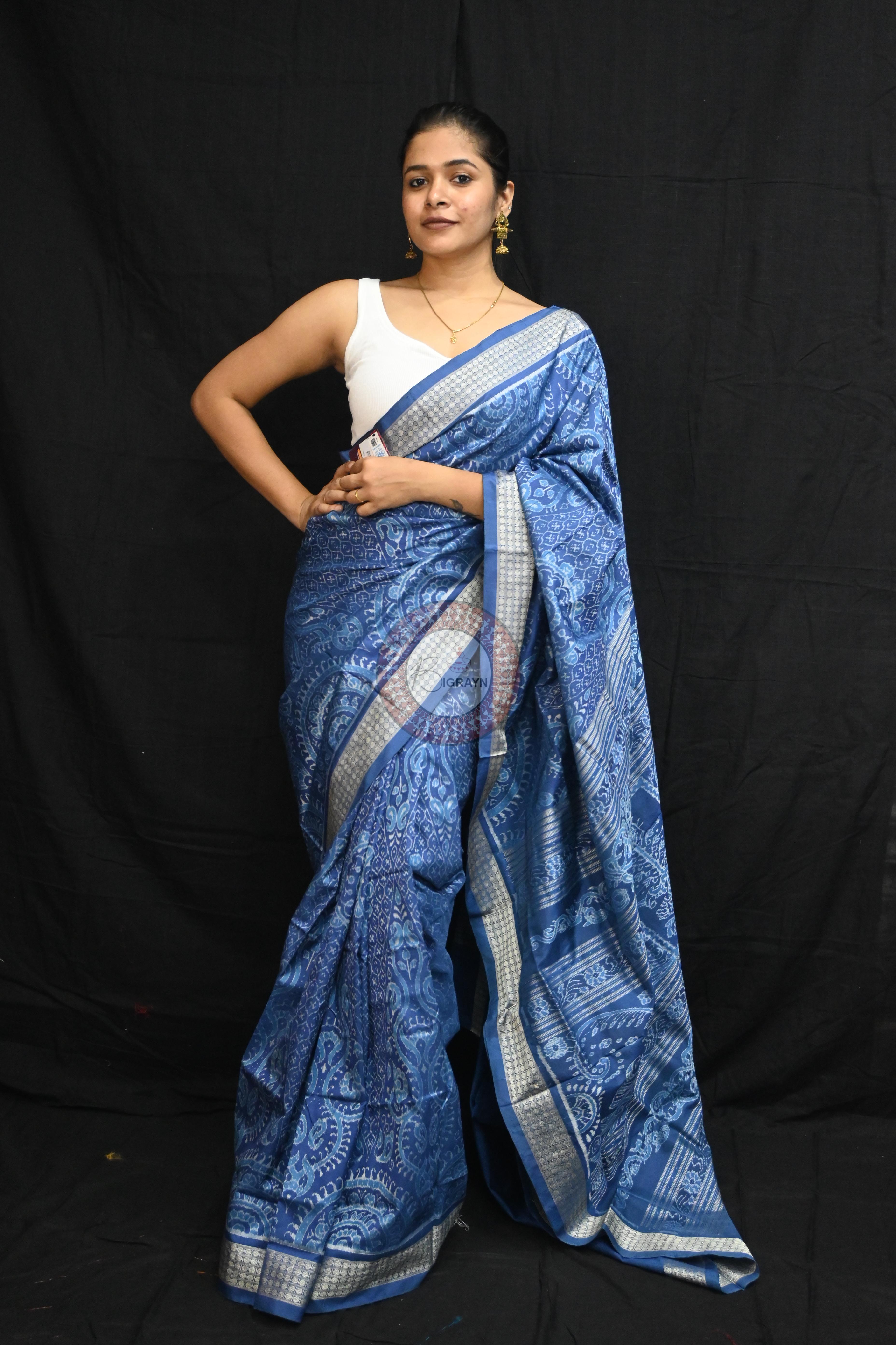 Indigo Blue Self Thikudi Design Sambalpuri Silk Saree
