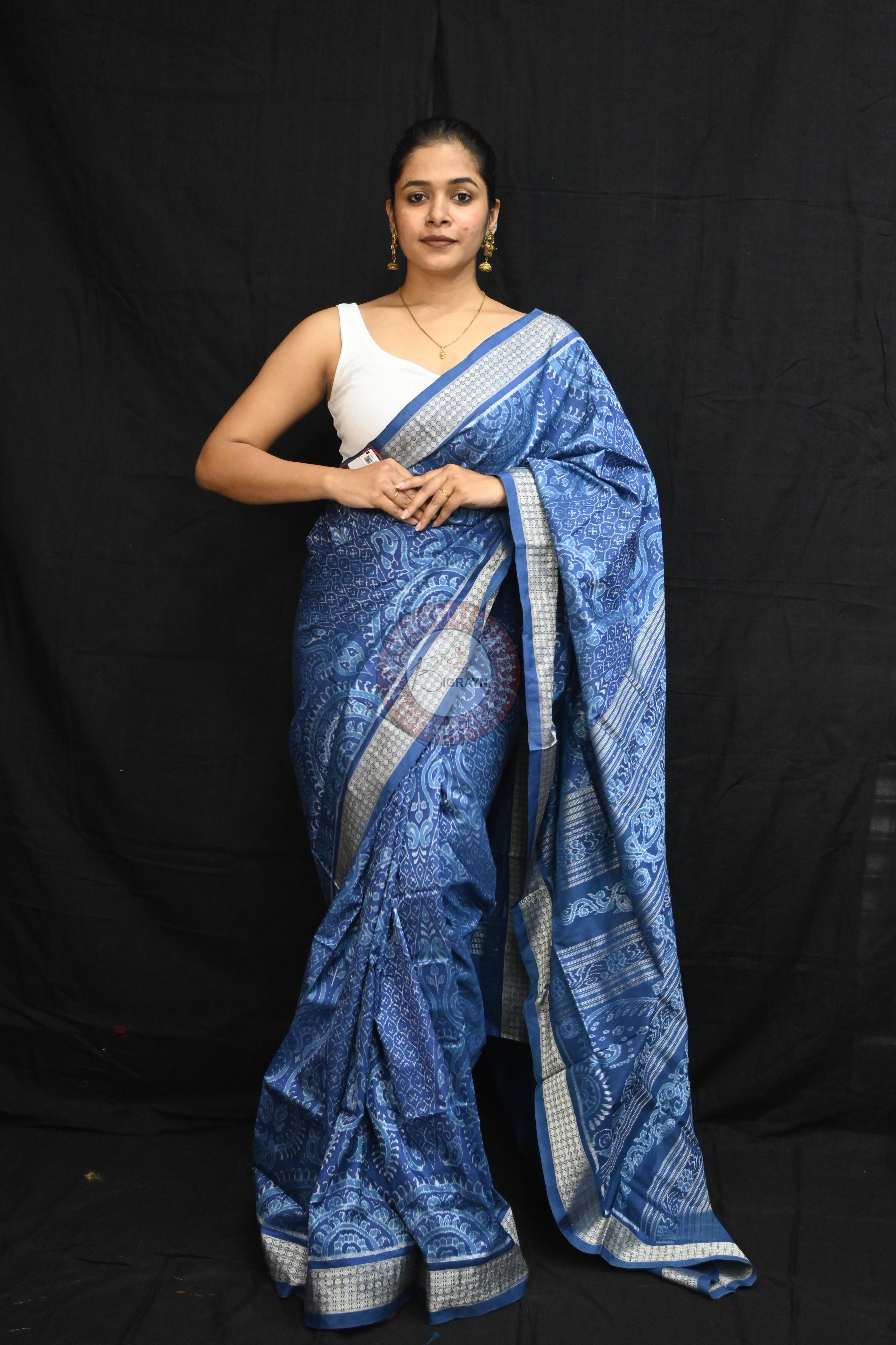 Indigo Blue Self Thikudi Design Sambalpuri Silk Saree