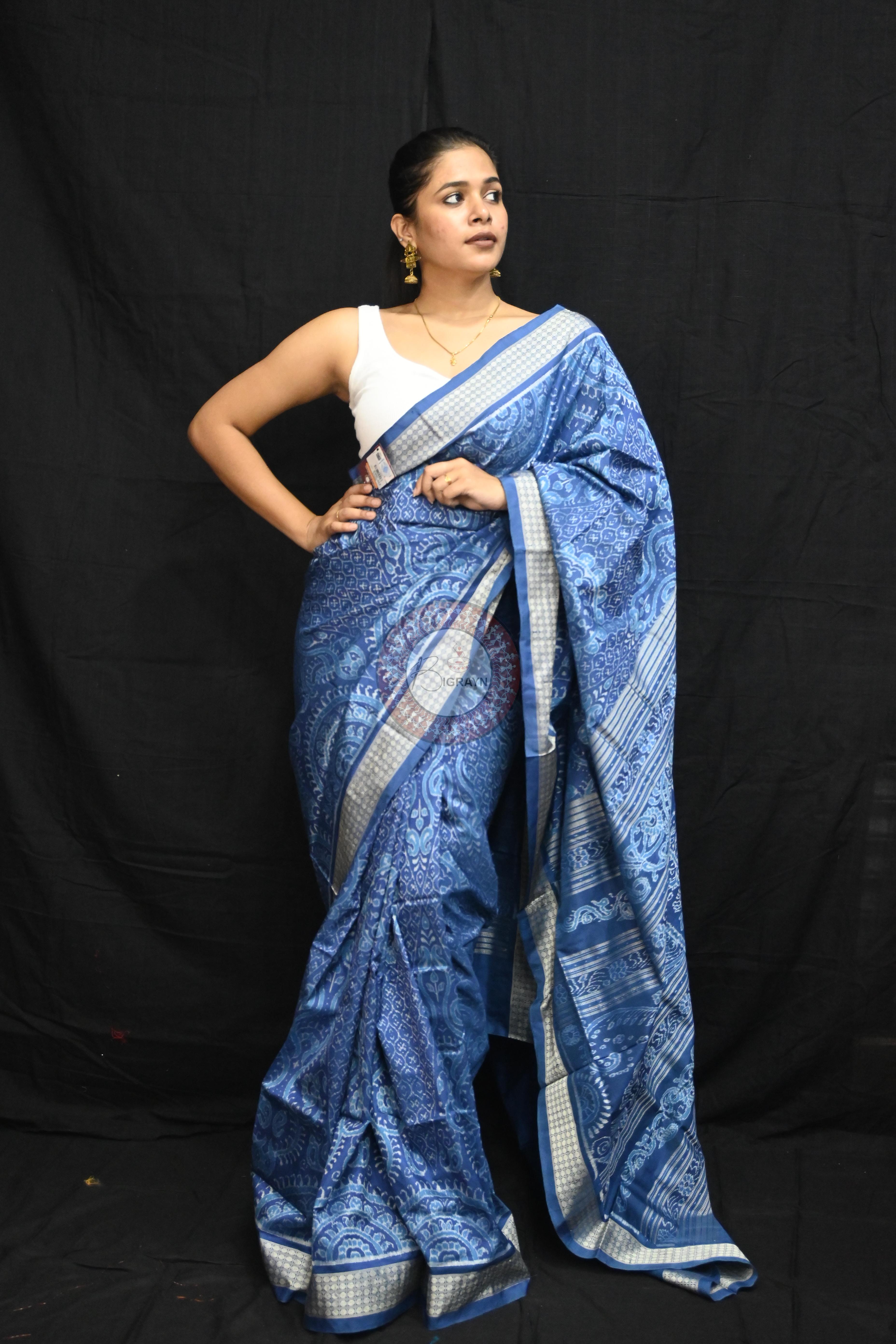 Indigo Blue Self Thikudi Design Sambalpuri Silk Saree