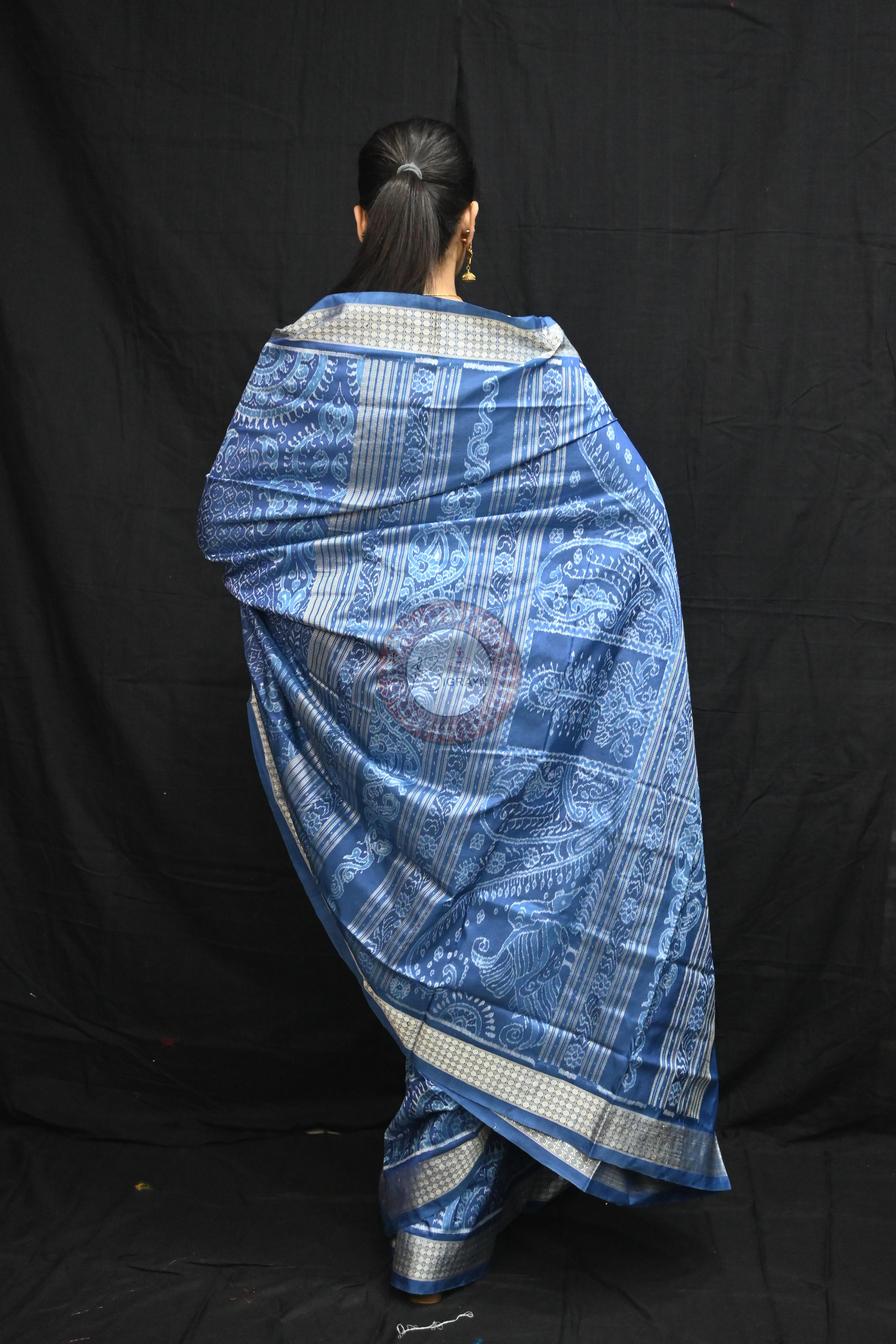 Indigo Blue Self Thikudi Design Sambalpuri Silk Saree