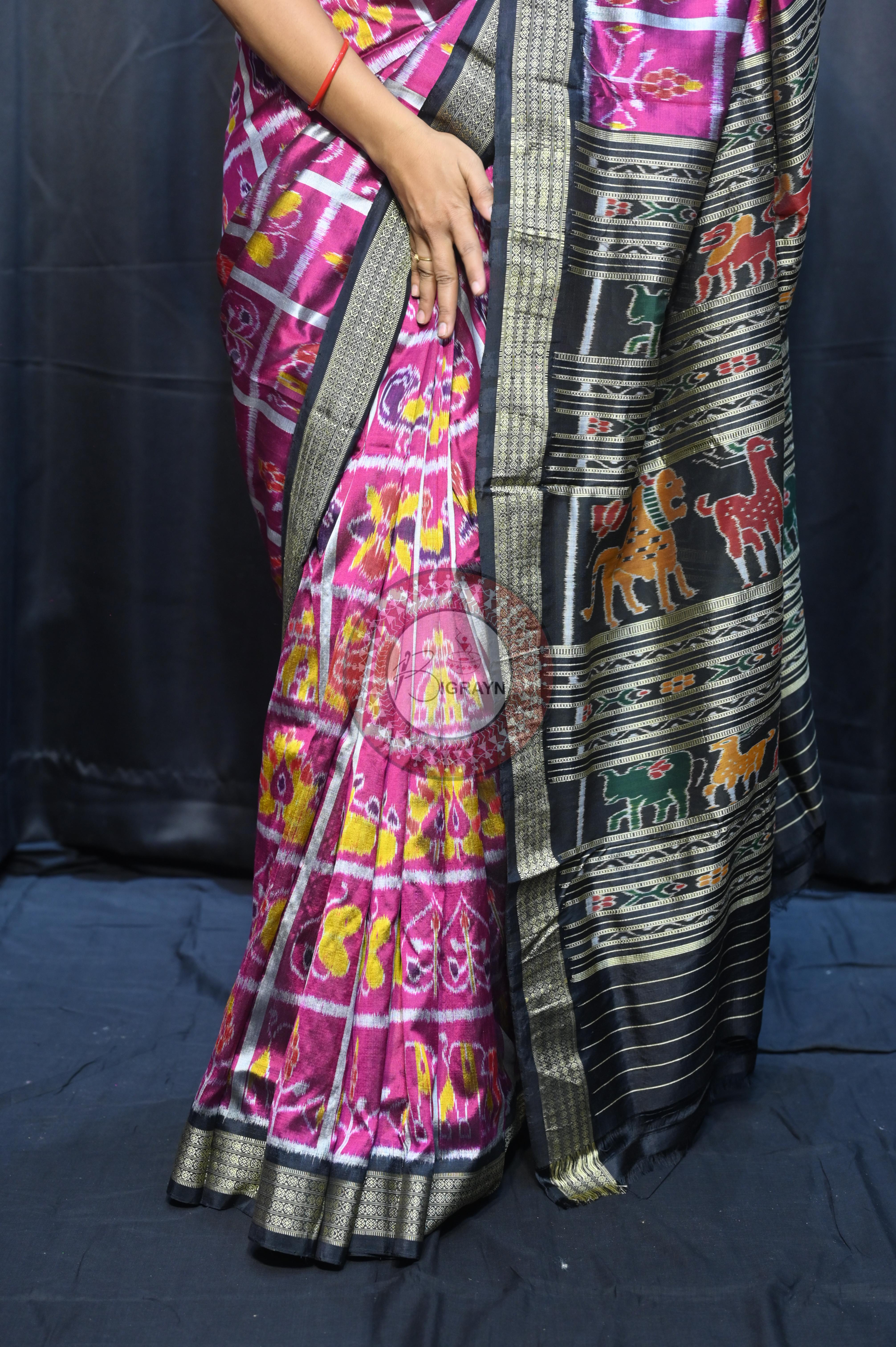 Magenta Black Nabakothi Design Mulberry Silk Saree