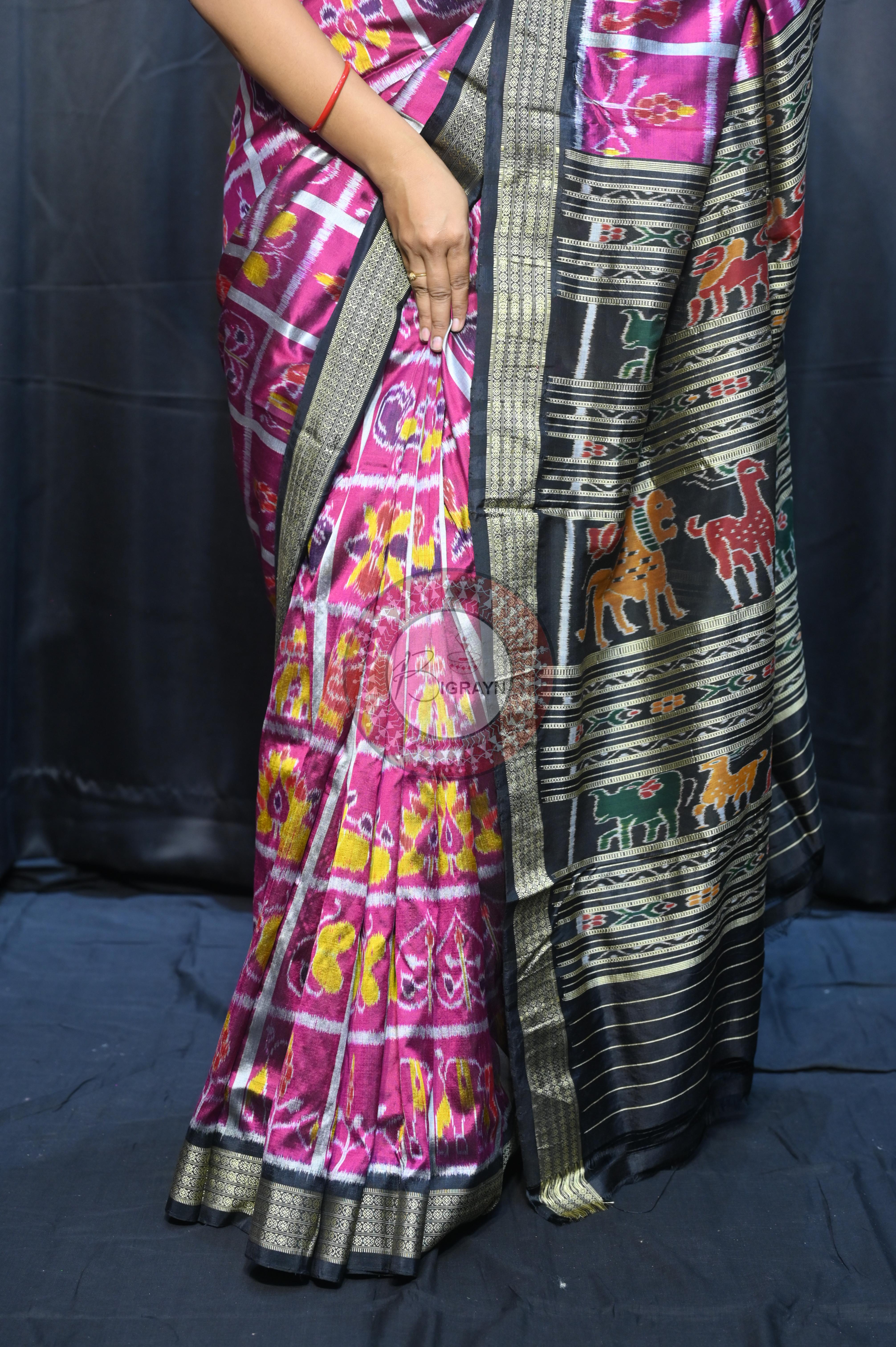 Magenta Black Nabakothi Design Mulberry Silk Saree