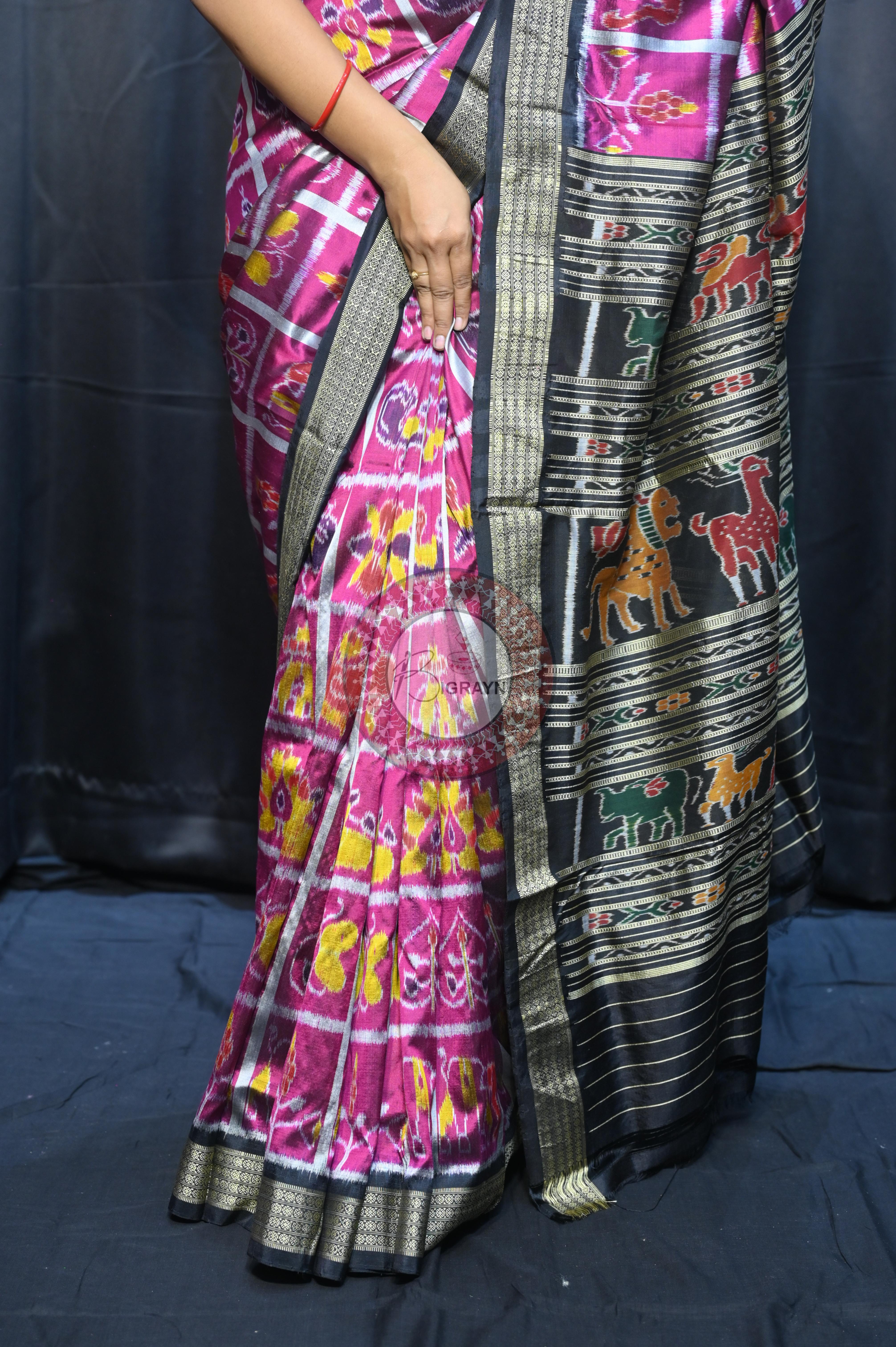 Magenta Black Nabakothi Design Mulberry Silk Saree