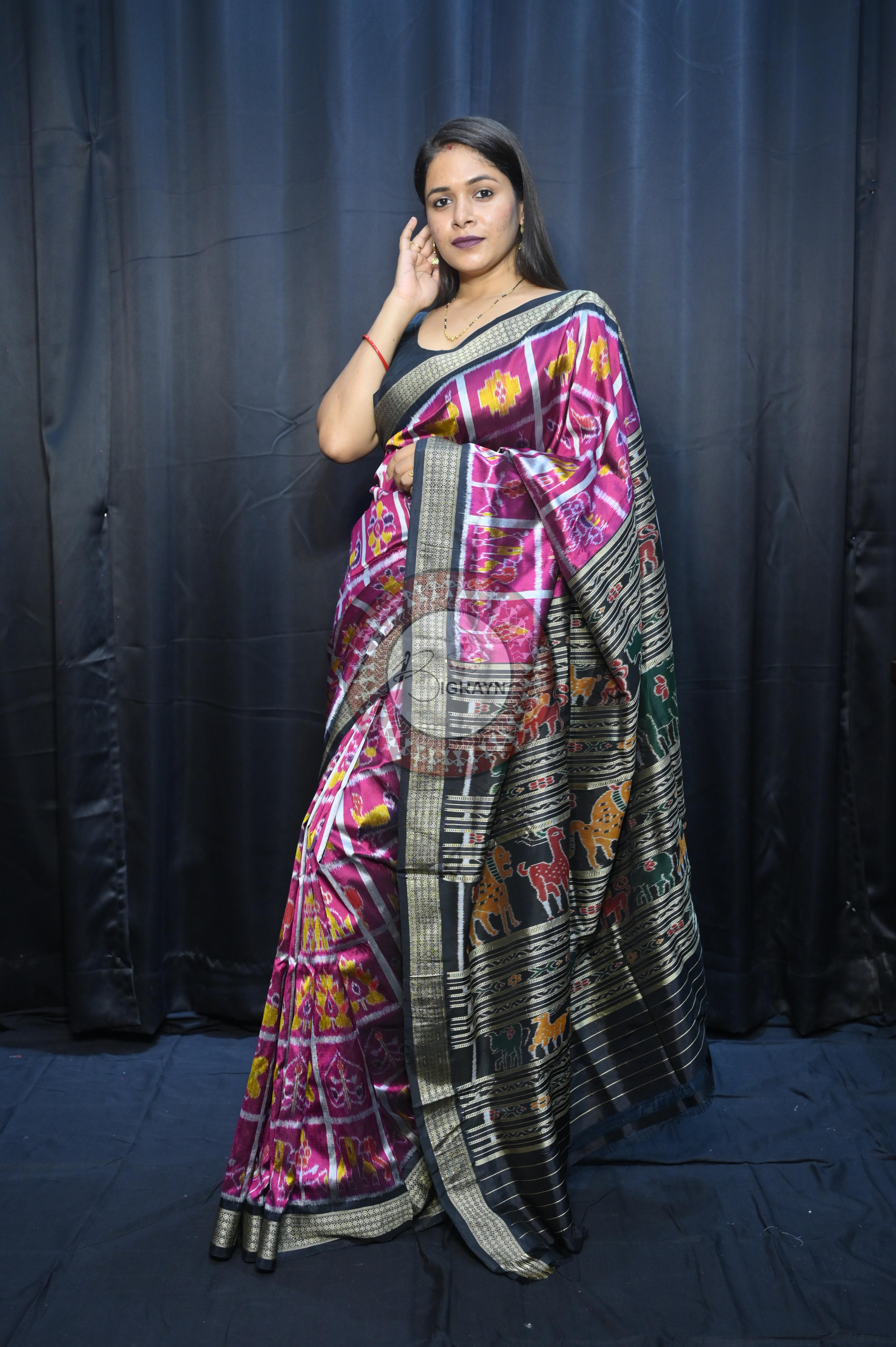 Magenta Black Nabakothi Design Mulberry Silk Saree