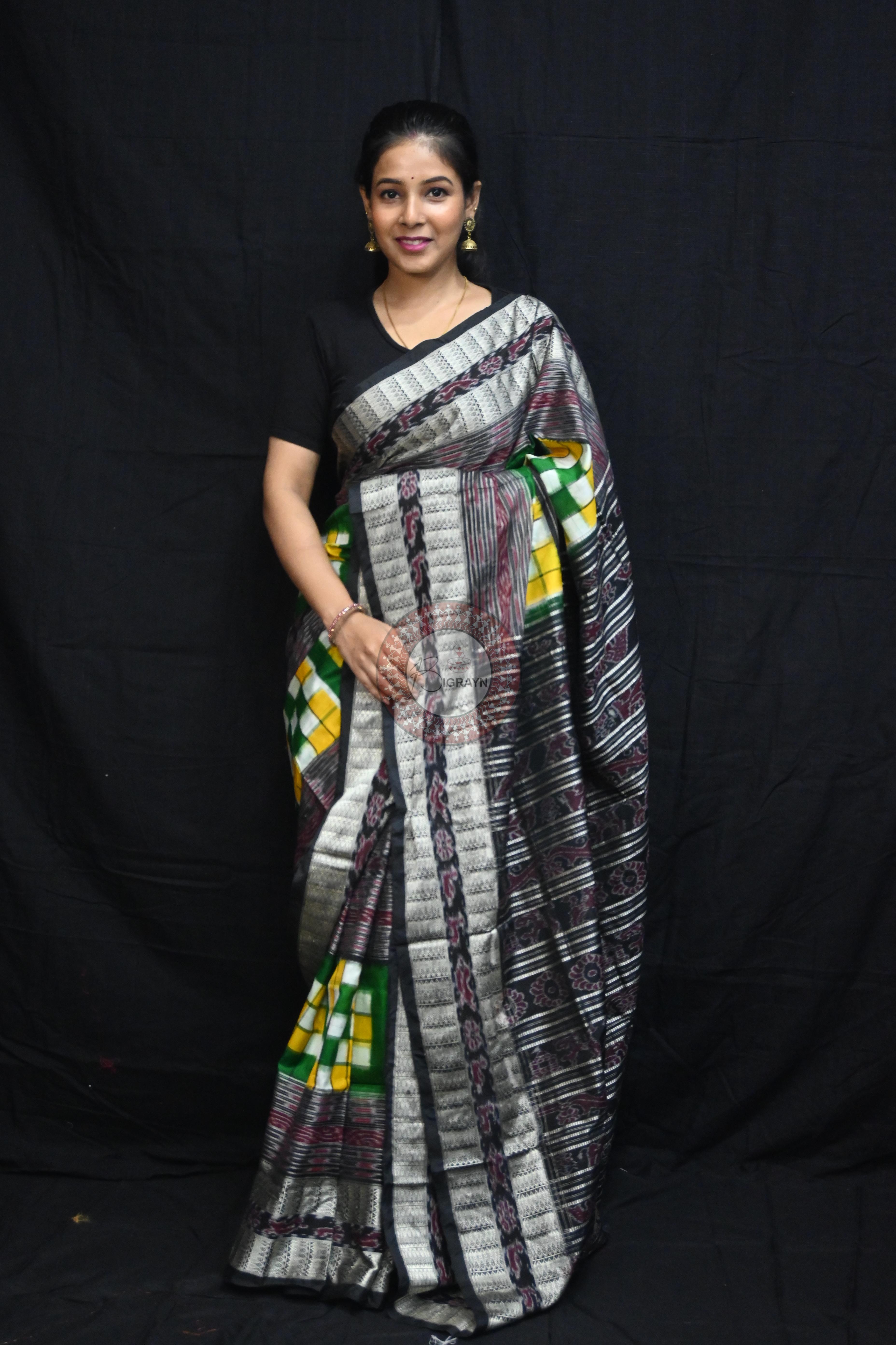 Green Black BichitraPuri Sambalpuri Silk Saree