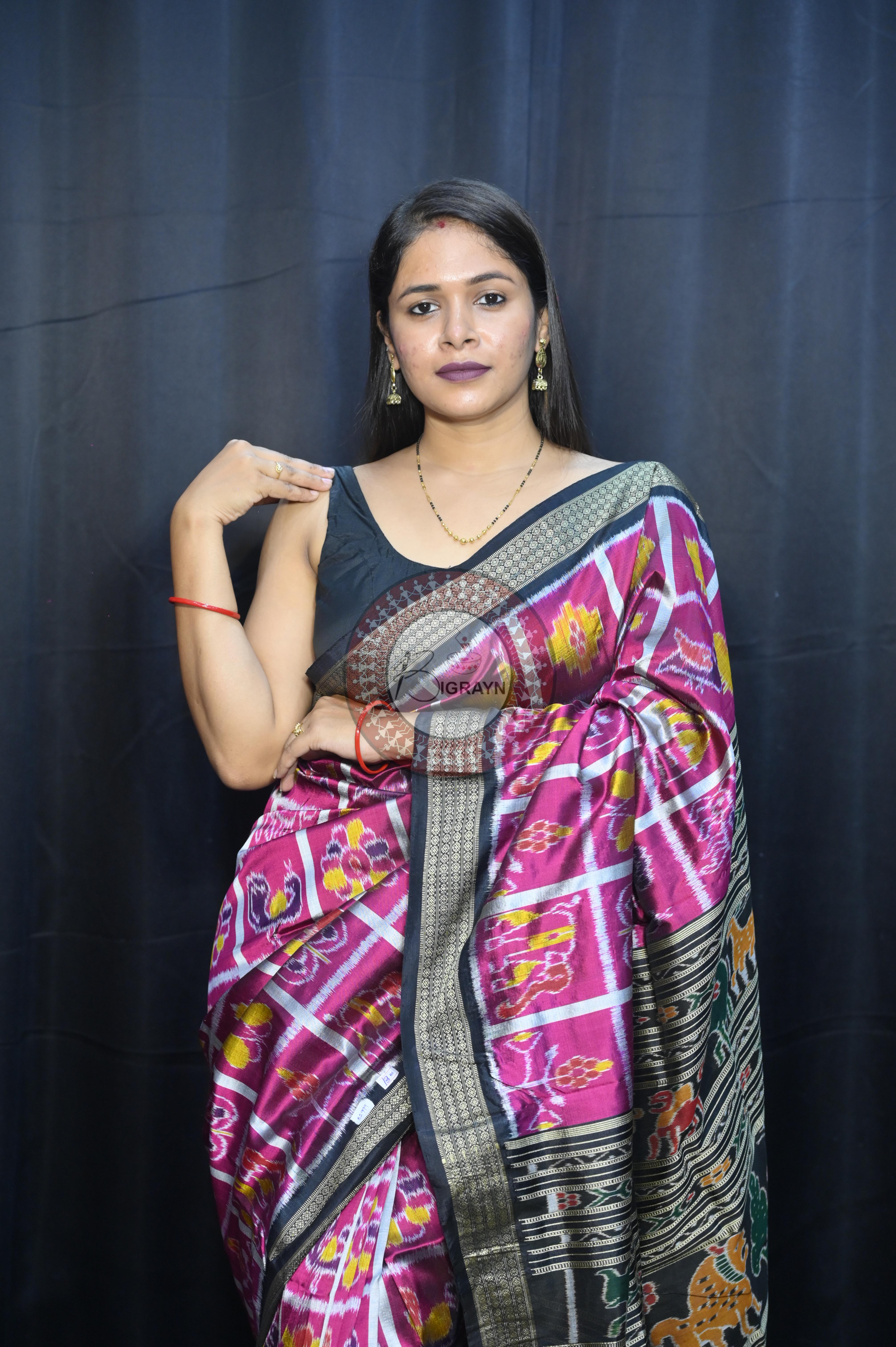 Magenta Black Nabakothi Design Mulberry Silk Saree
