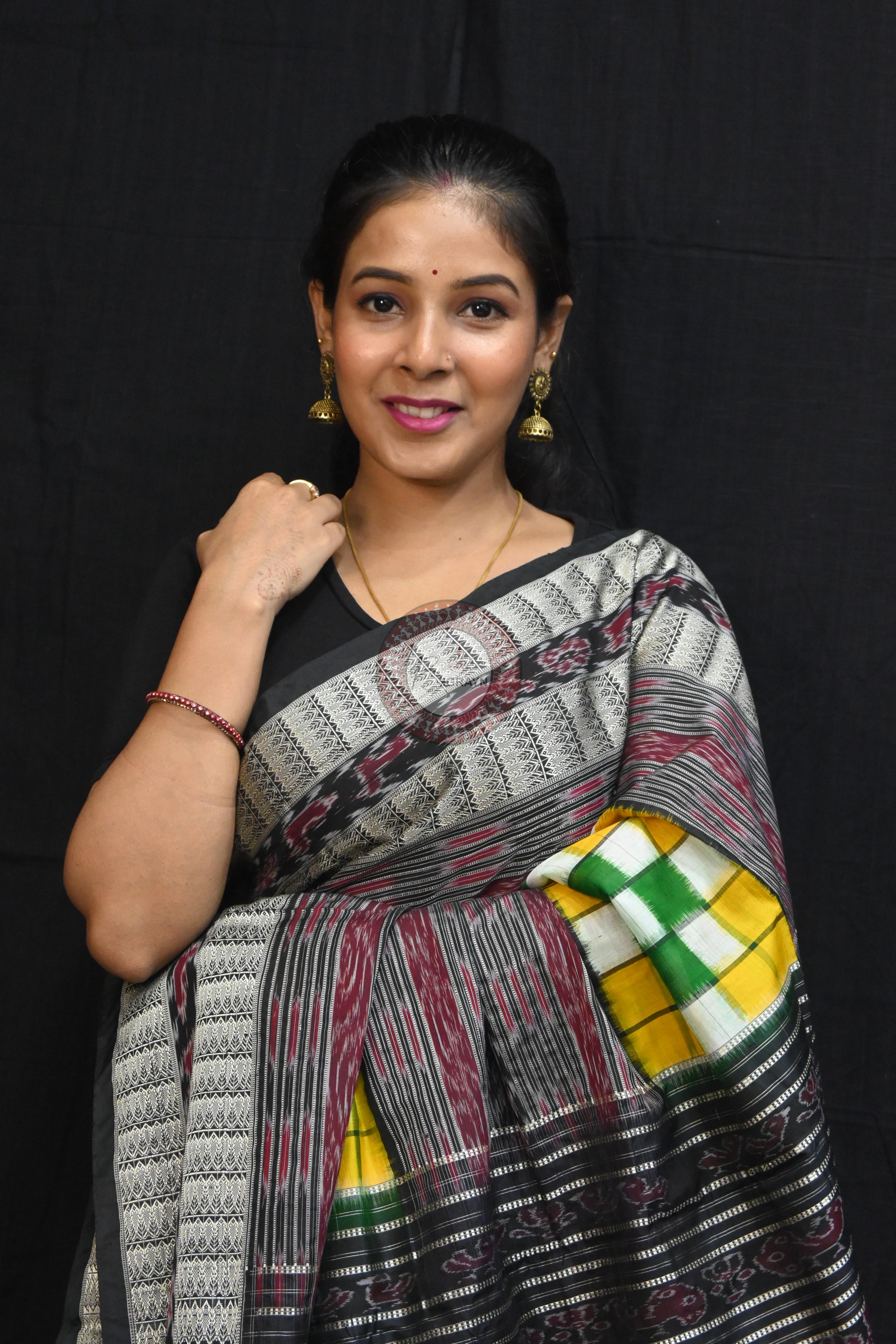 Green Black BichitraPuri Sambalpuri Silk Saree