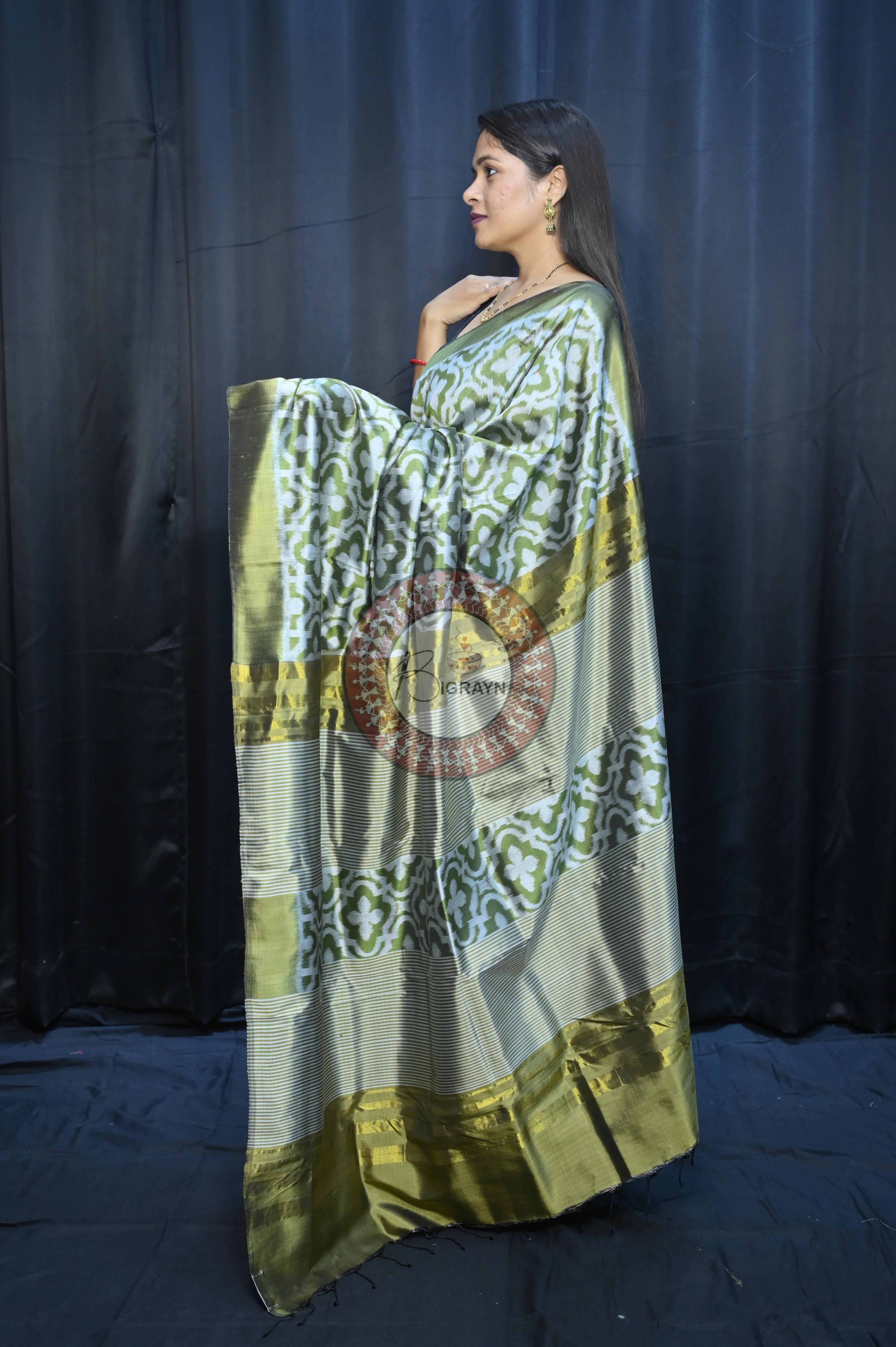 Mehendi Green Madhu Malati Design Mulberry Silk Saree
