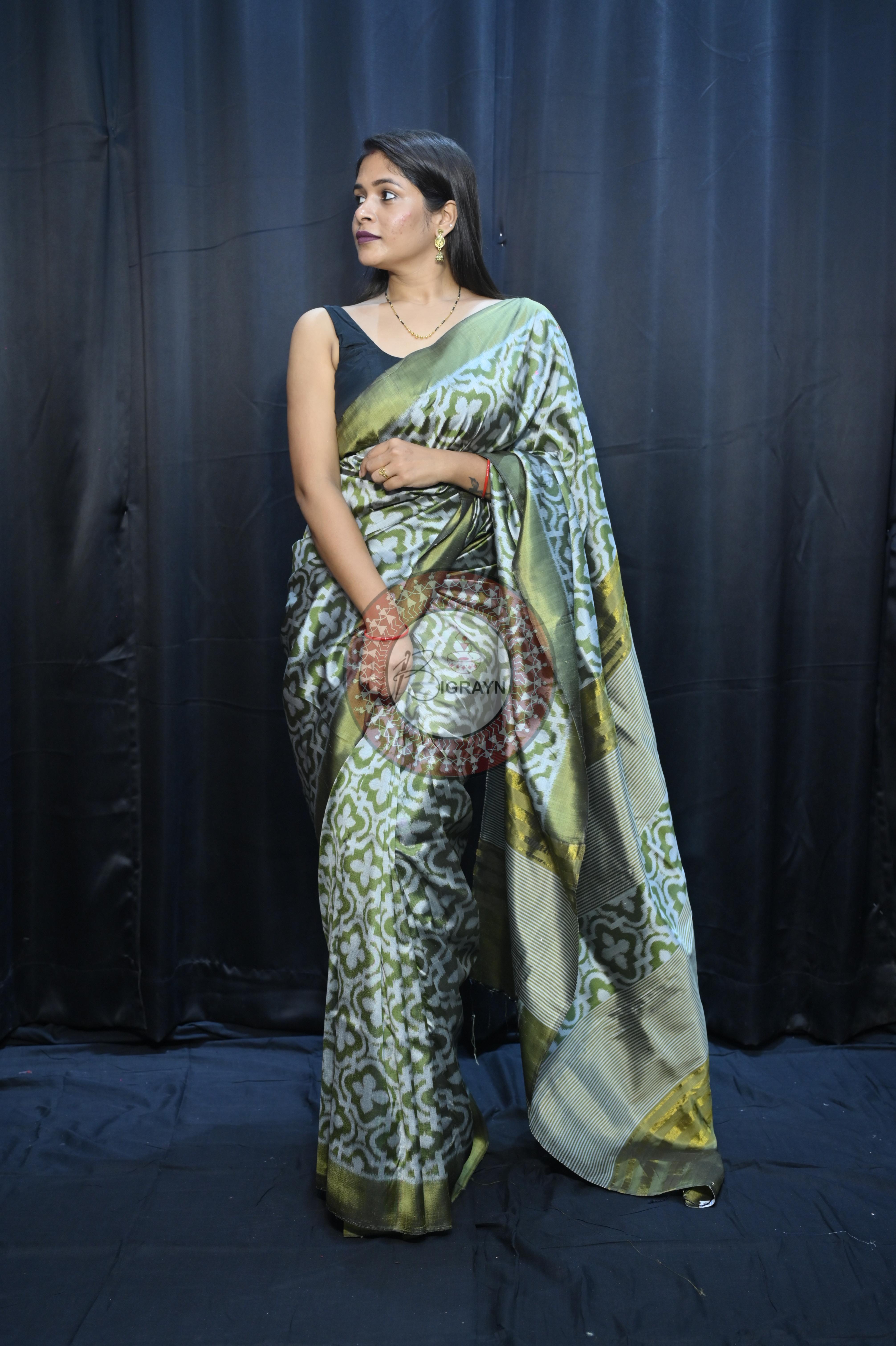 Mehendi Green Madhu Malati Design Mulberry Silk Saree