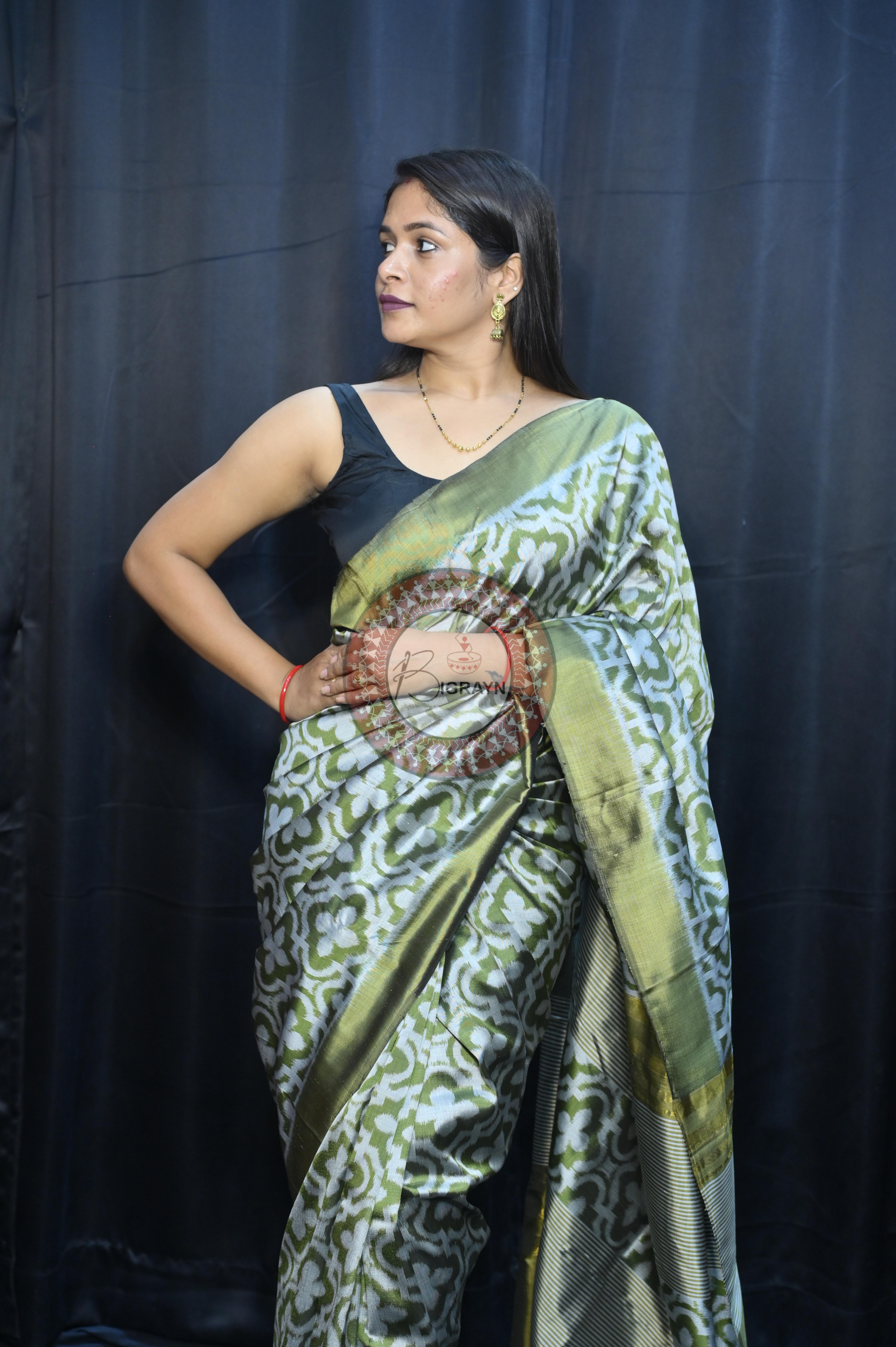 Mehendi Green Madhu Malati Design Mulberry Silk Saree