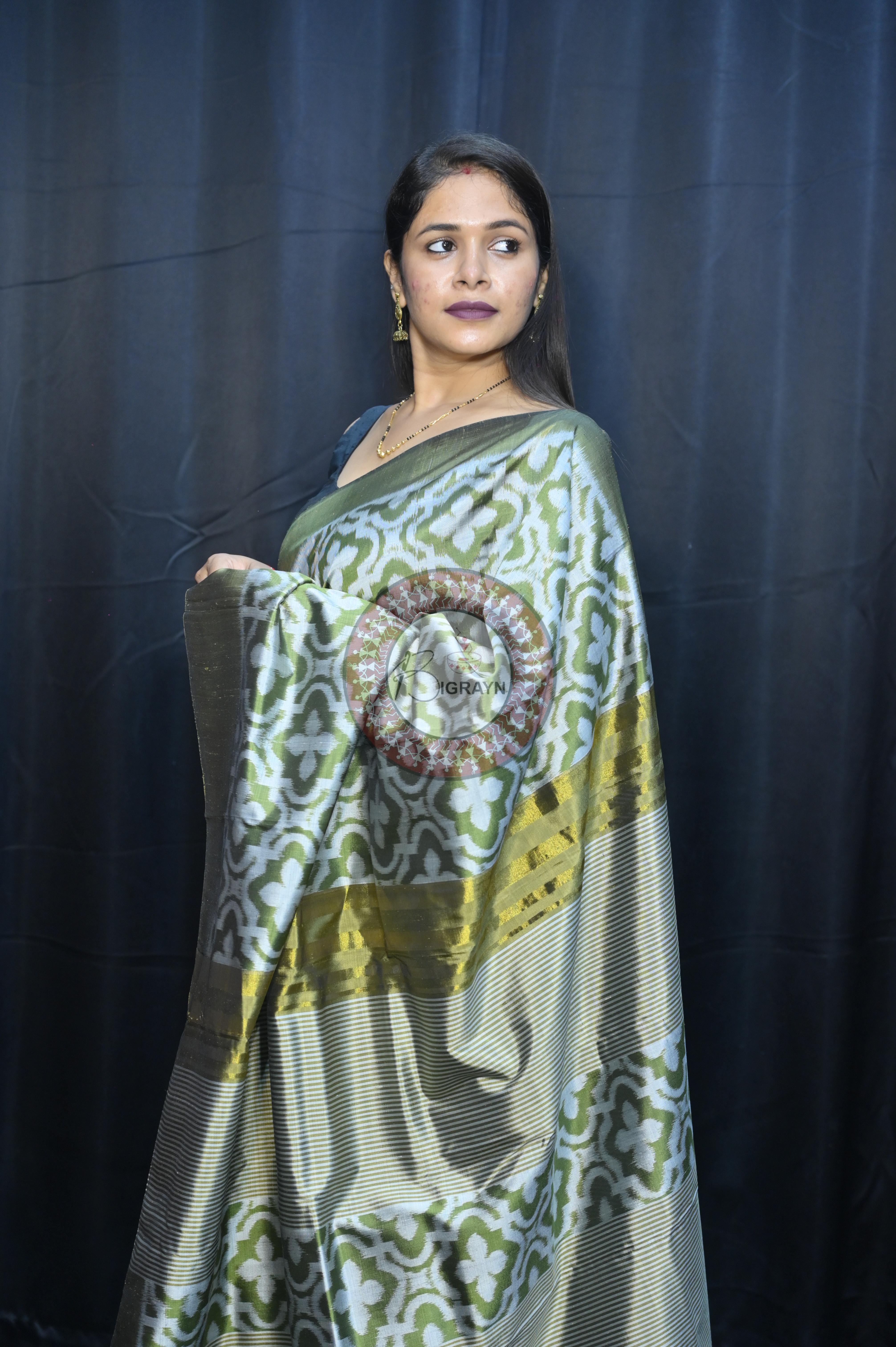 Mehendi Green Madhu Malati Design Mulberry Silk Saree