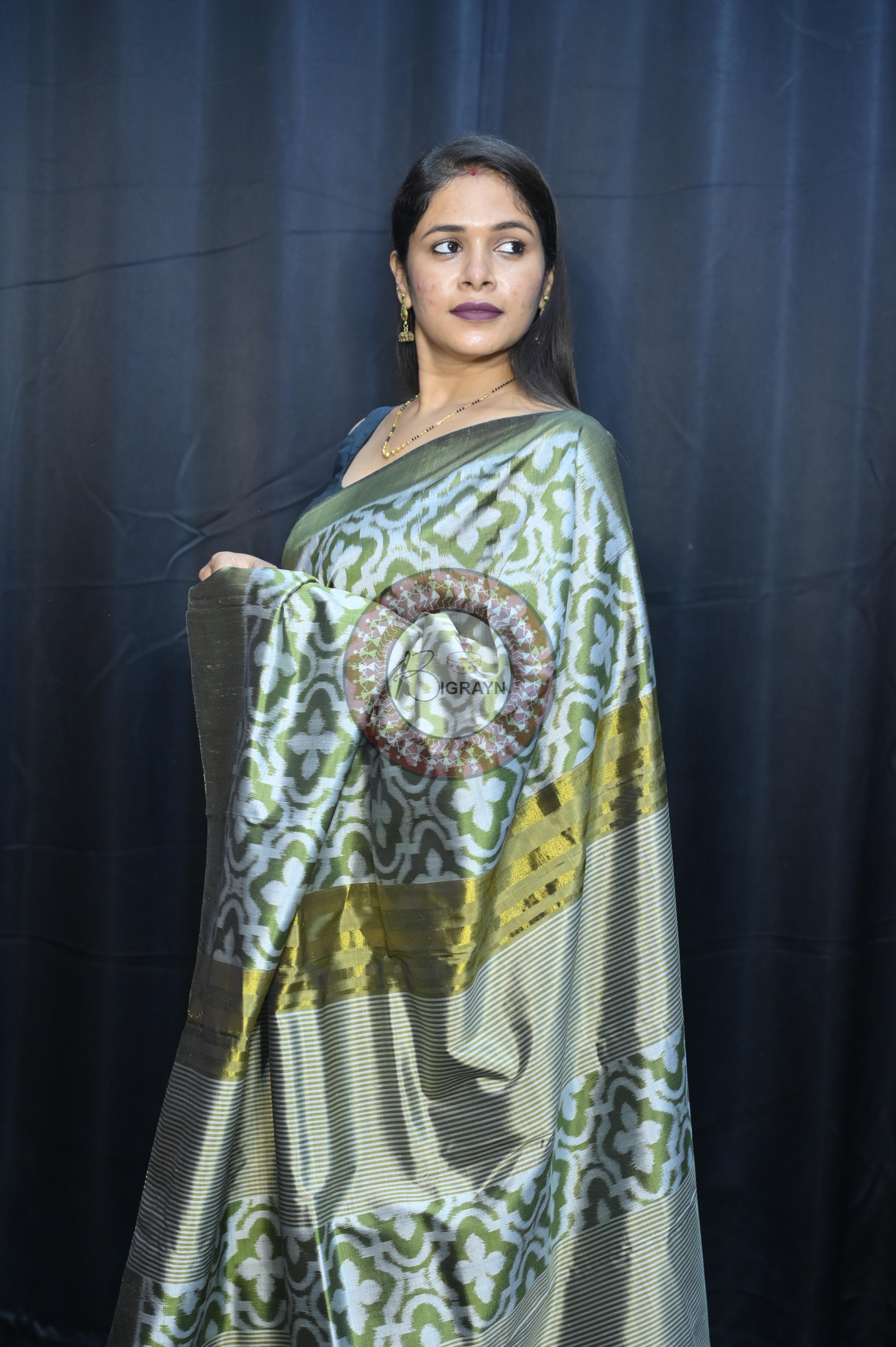Mehendi Green Madhu Malati Design Mulberry Silk Saree