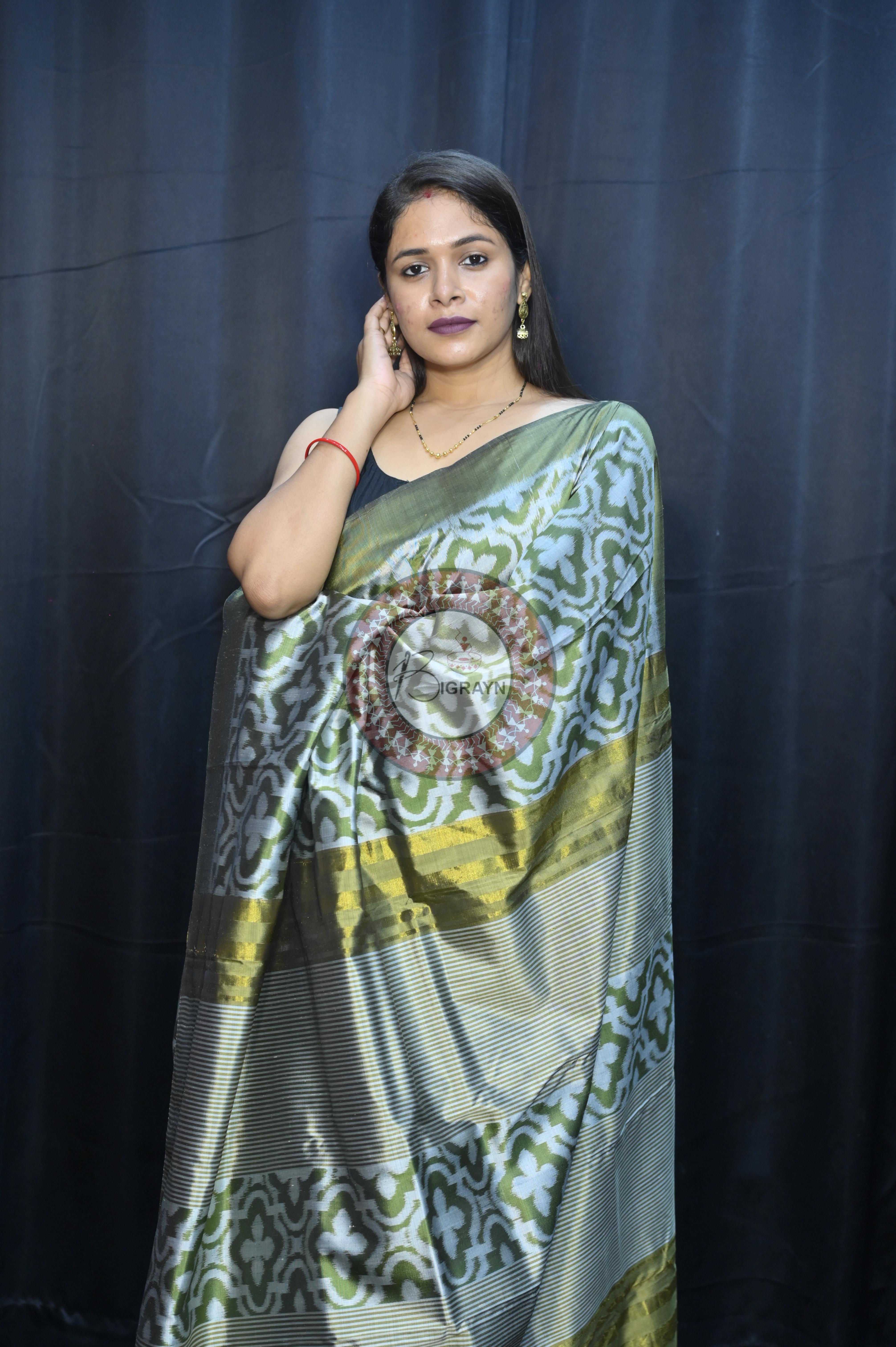 Mehendi Green Madhu Malati Design Mulberry Silk Saree